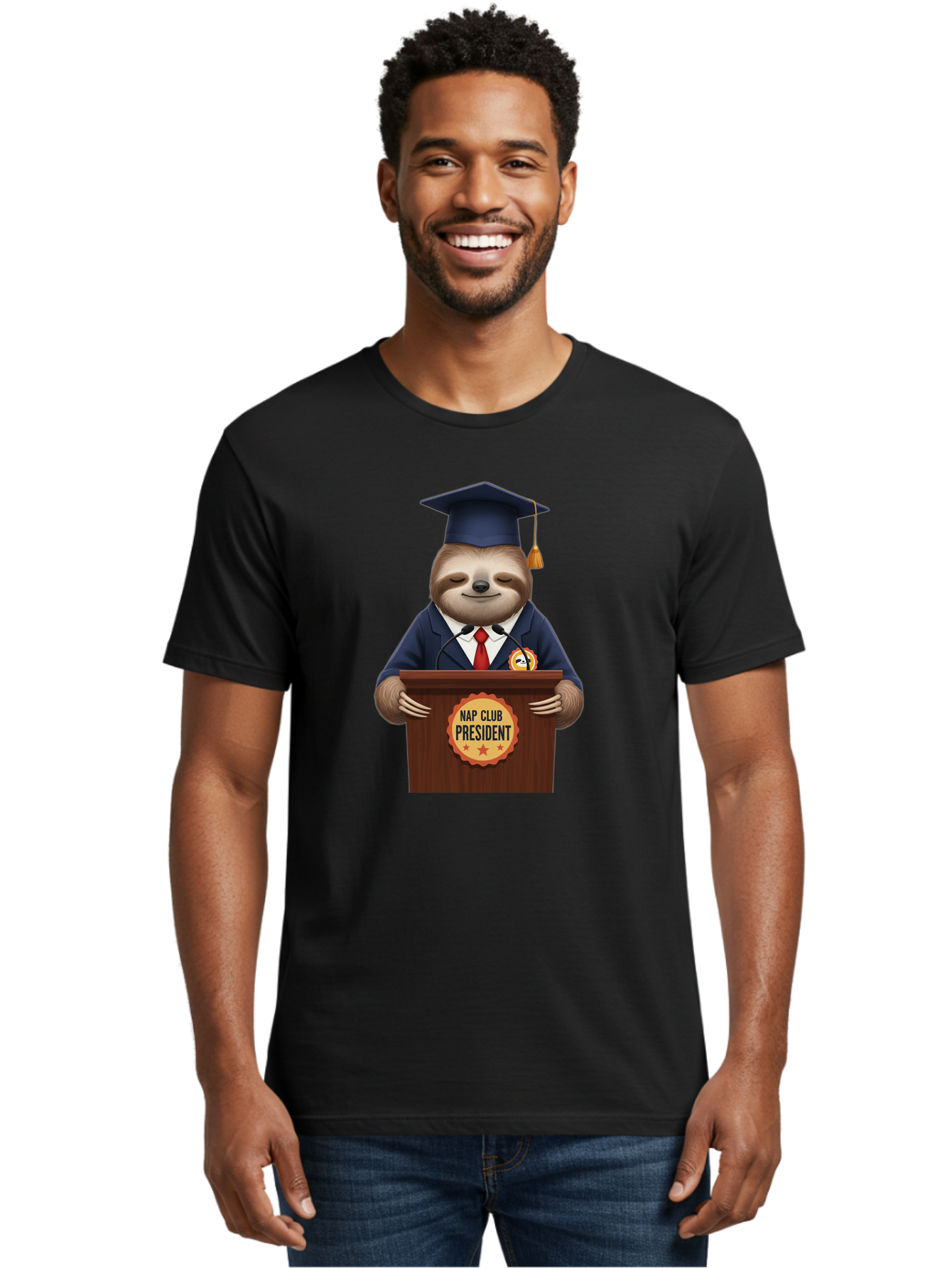Nap-Club-President-Sloth Men'S Graphic Tee, 100% Cotton, Comfortable Casual Summer Wear, Machine Washable, Vintage Camera, Old Camera, Antique Camera, Black Camera, Classic Photography, Photography Equipment, Nostalgic Device, Film Camera, Bak933