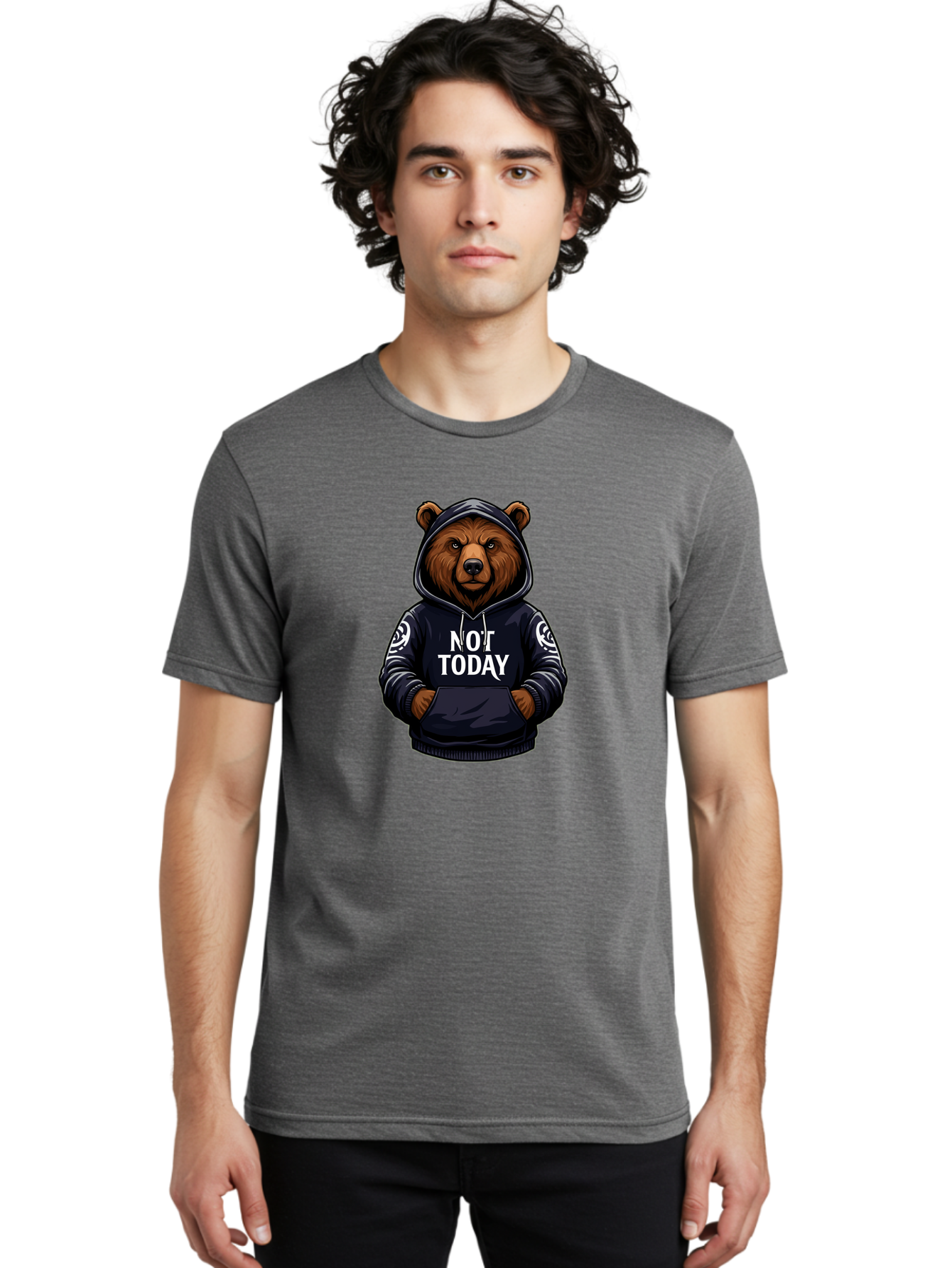 Not-Today-Bear-12 Men'S Graphic Tee, 100% Cotton, Comfortable Casual Summer Wear, Machine Washable, Vintage Camera, Old Camera, Antique Camera, Black Camera, Classic Photography, Photography Equipment, Nostalgic Device, Film Camera, Camera Art Bak960