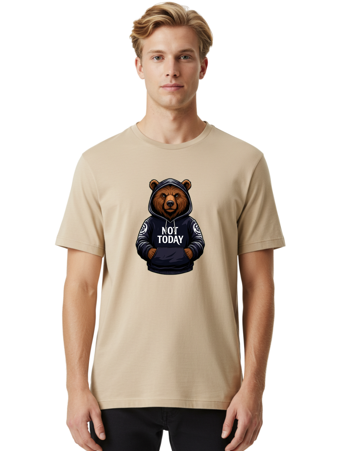 Not-Today-Bear-12 Men'S Graphic Tee, 100% Cotton, Comfortable Casual Summer Wear, Machine Washable, Vintage Camera, Old Camera, Antique Camera, Black Camera, Classic Photography, Photography Equipment, Nostalgic Device, Film Camera, Camera Art Bak960