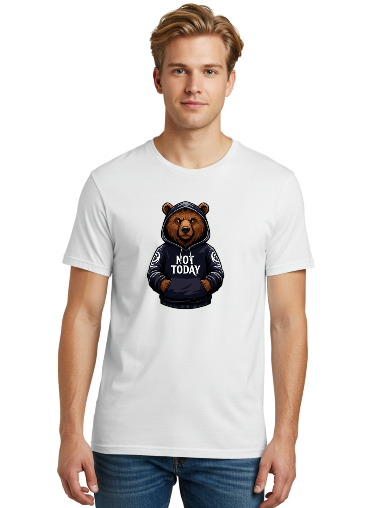 Not-Today-Bear-12 Men'S Graphic Tee, 100% Cotton, Comfortable Casual Summer Wear, Machine Washable, Vintage Camera, Old Camera, Antique Camera, Black Camera, Classic Photography, Photography Equipment, Nostalgic Device, Film Camera, Camera Art Bak960