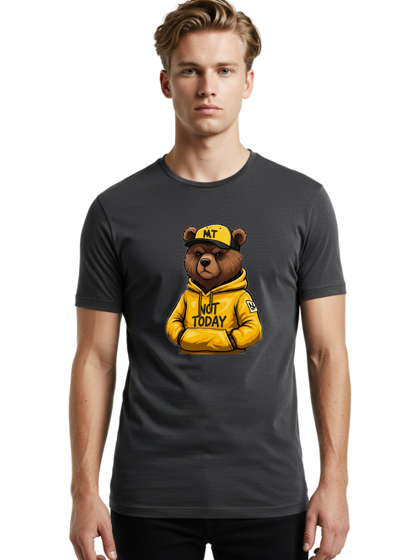 Not-Today-Bear-3 Men'S Graphic Tee, 100% Cotton, Comfortable Casual Summer Wear, Machine Washable, Vintage Camera, Old Camera, Antique Camera, Black Camera, Classic Photography, Photography Equipment, Nostalgic Device, Film Camera, Camera Art Bak964