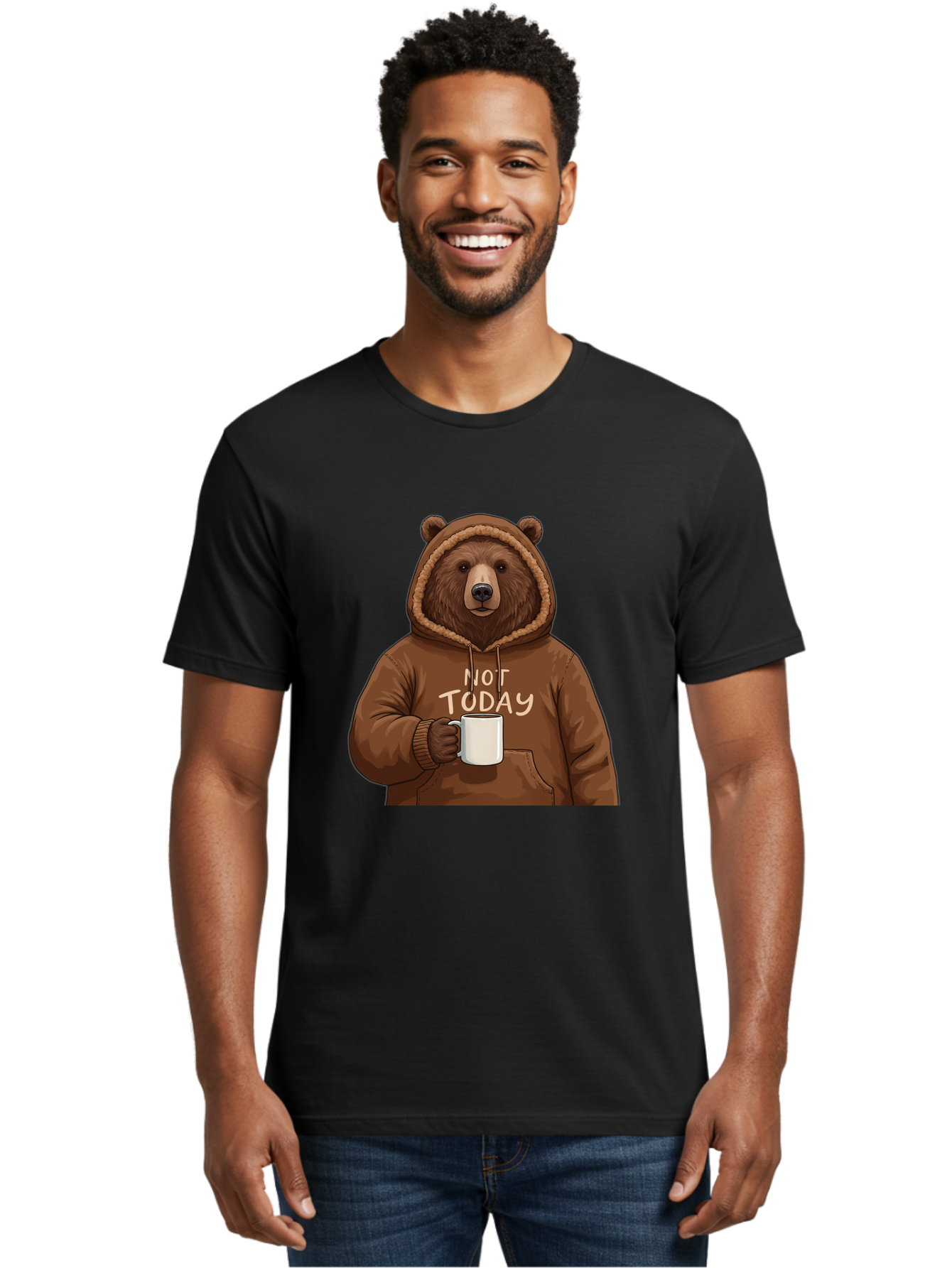 Not-Today-Bear-4 Men'S Graphic Tee, 100% Cotton, Comfortable Casual Summer Wear, Machine Washable, Vintage Camera, Old Camera, Antique Camera, Black Camera, Classic Photography, Photography Equipment, Nostalgic Device, Film Camera, Camera Art Bak965