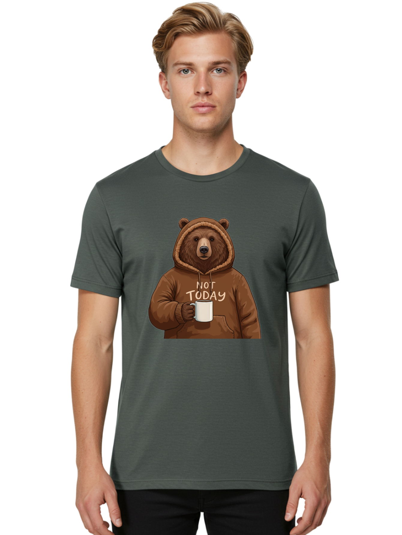Not-Today-Bear-4 Men'S Graphic Tee, 100% Cotton, Comfortable Casual Summer Wear, Machine Washable, Vintage Camera, Old Camera, Antique Camera, Black Camera, Classic Photography, Photography Equipment, Nostalgic Device, Film Camera, Camera Art Bak965