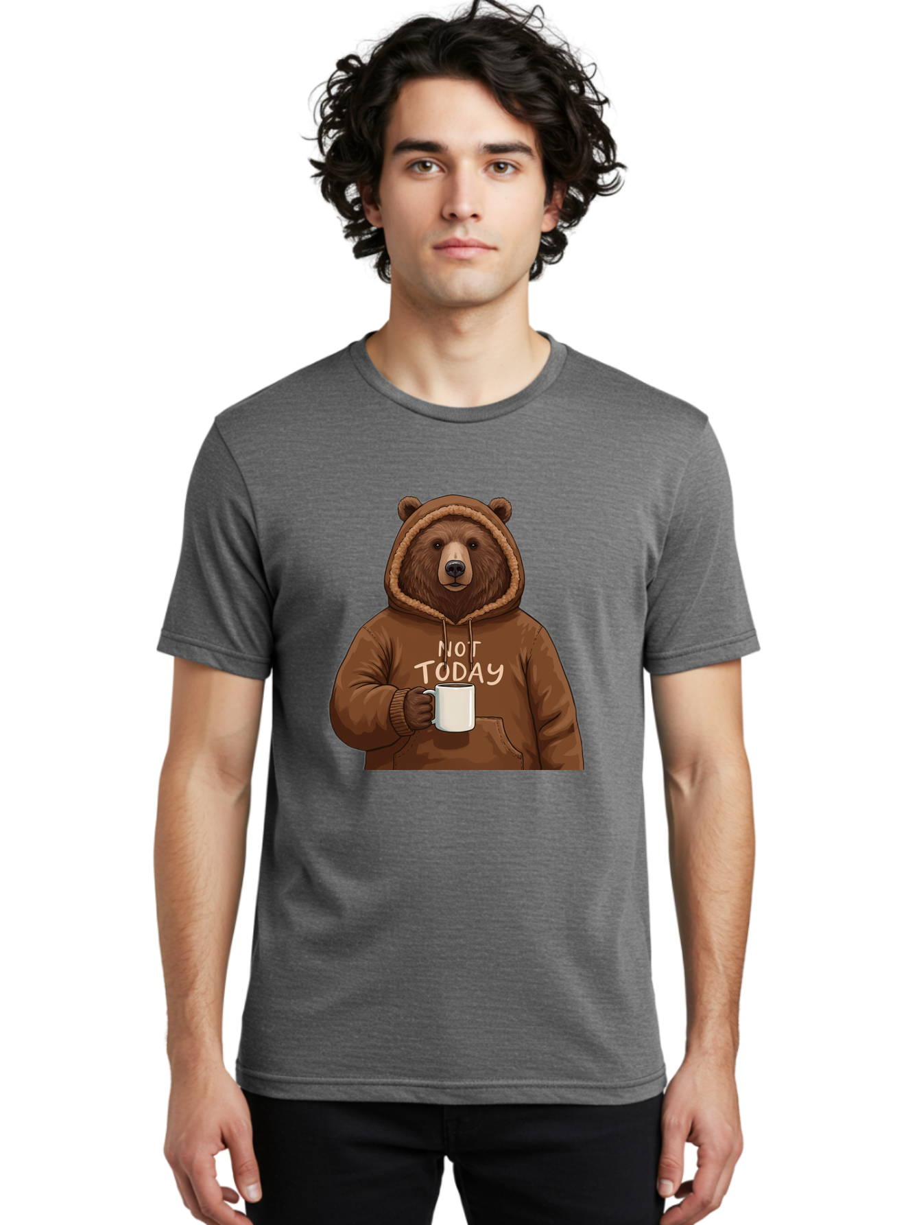 Not-Today-Bear-4 Men'S Graphic Tee, 100% Cotton, Comfortable Casual Summer Wear, Machine Washable, Vintage Camera, Old Camera, Antique Camera, Black Camera, Classic Photography, Photography Equipment, Nostalgic Device, Film Camera, Camera Art Bak965