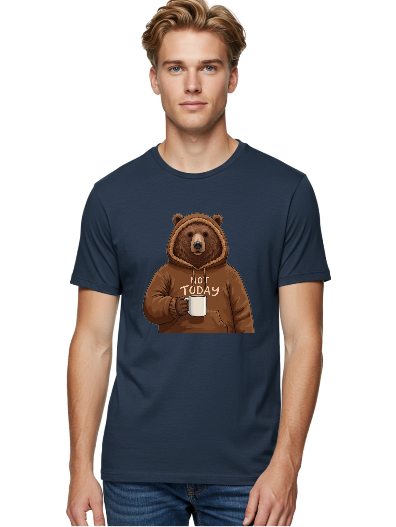 Not-Today-Bear-4 Men'S Graphic Tee, 100% Cotton, Comfortable Casual Summer Wear, Machine Washable, Vintage Camera, Old Camera, Antique Camera, Black Camera, Classic Photography, Photography Equipment, Nostalgic Device, Film Camera, Camera Art Bak965