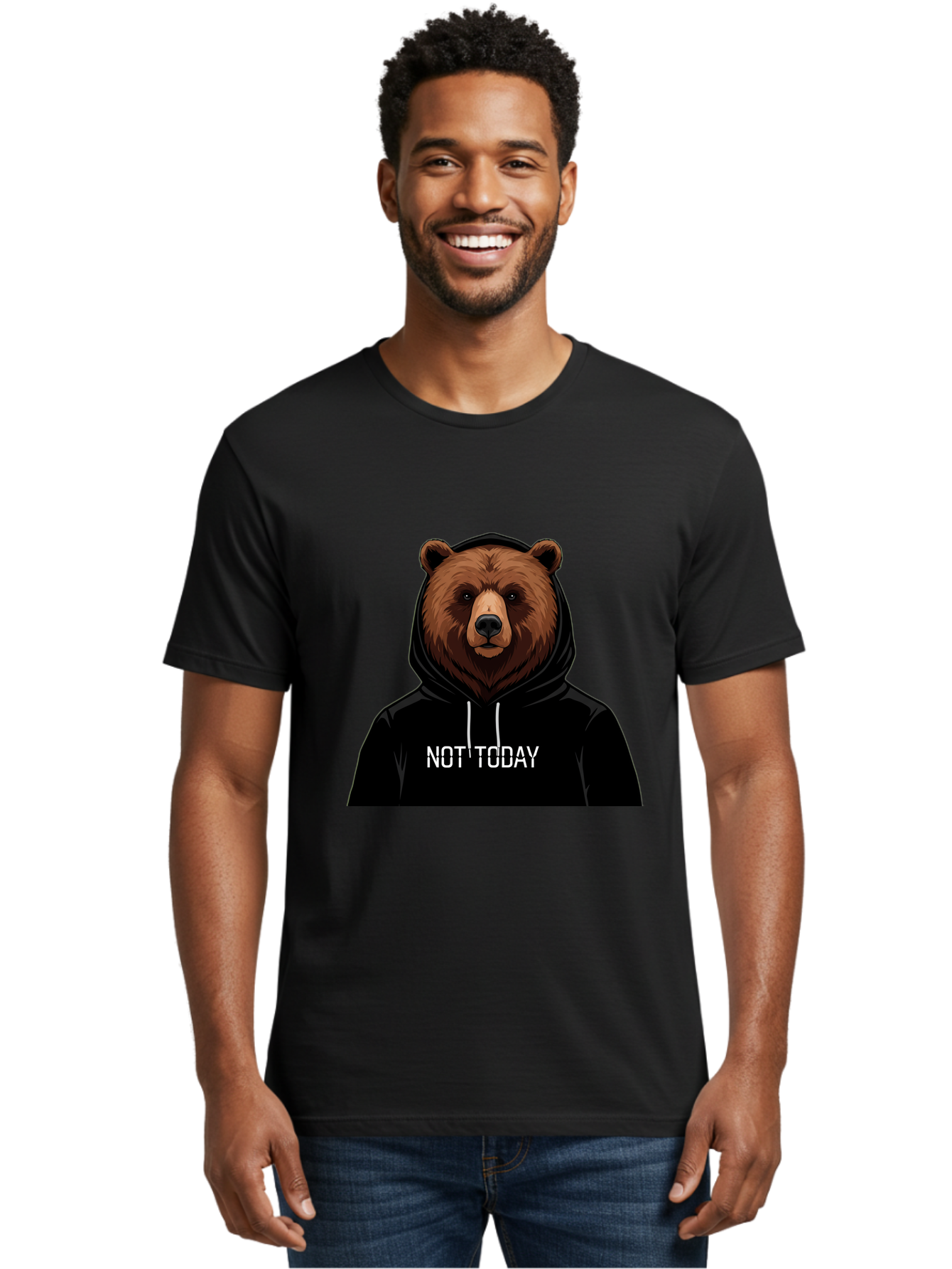Not-Today-Bear-5 Men'S Graphic Tee, 100% Cotton, Comfortable Casual Summer Wear, Machine Washable, Vintage Camera, Old Camera, Antique Camera, Black Camera, Classic Photography, Photography Equipment, Nostalgic Device, Film Camera, Camera Art Bak966
