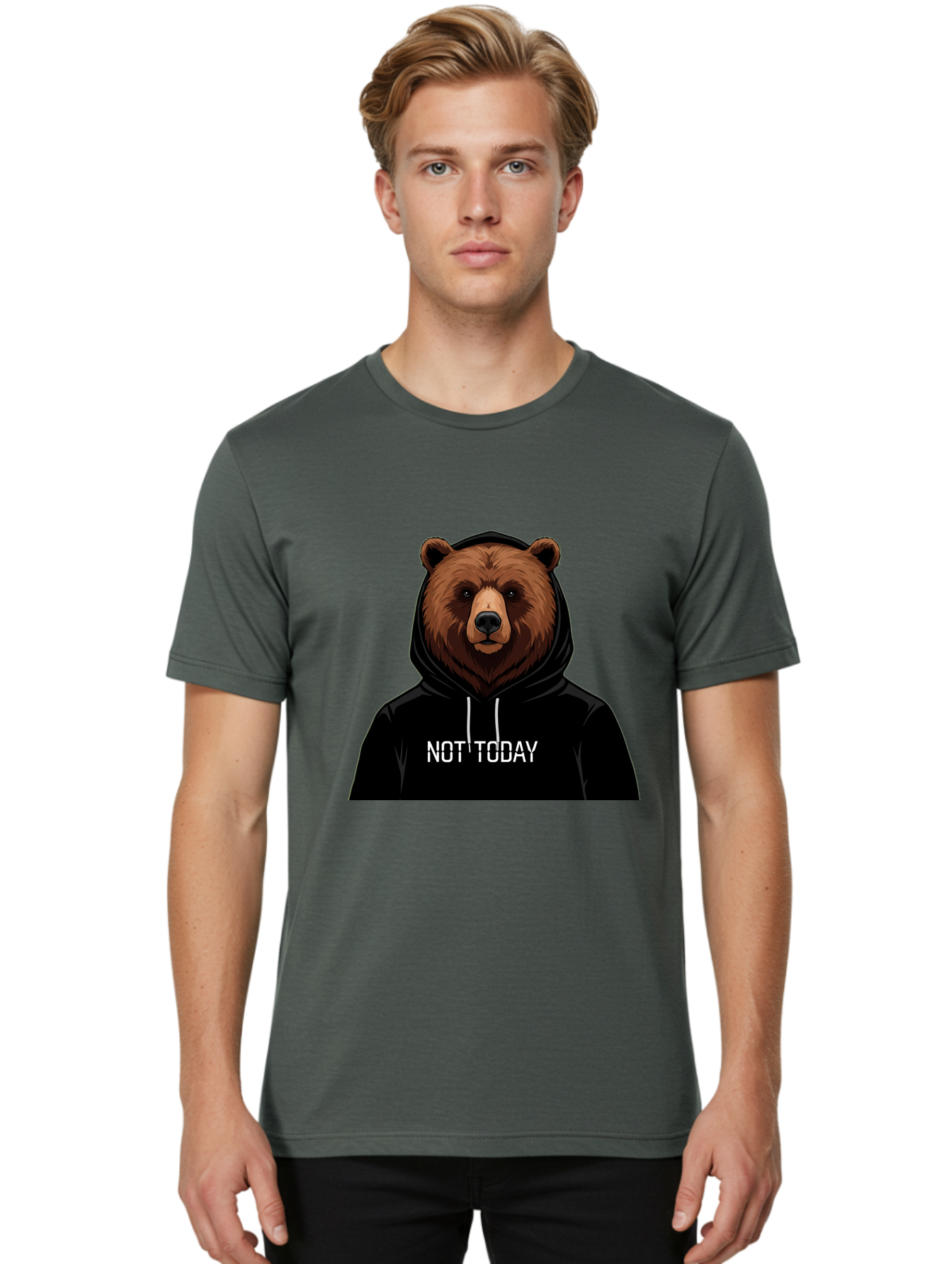 Not-Today-Bear-5 Men'S Graphic Tee, 100% Cotton, Comfortable Casual Summer Wear, Machine Washable, Vintage Camera, Old Camera, Antique Camera, Black Camera, Classic Photography, Photography Equipment, Nostalgic Device, Film Camera, Camera Art Bak966