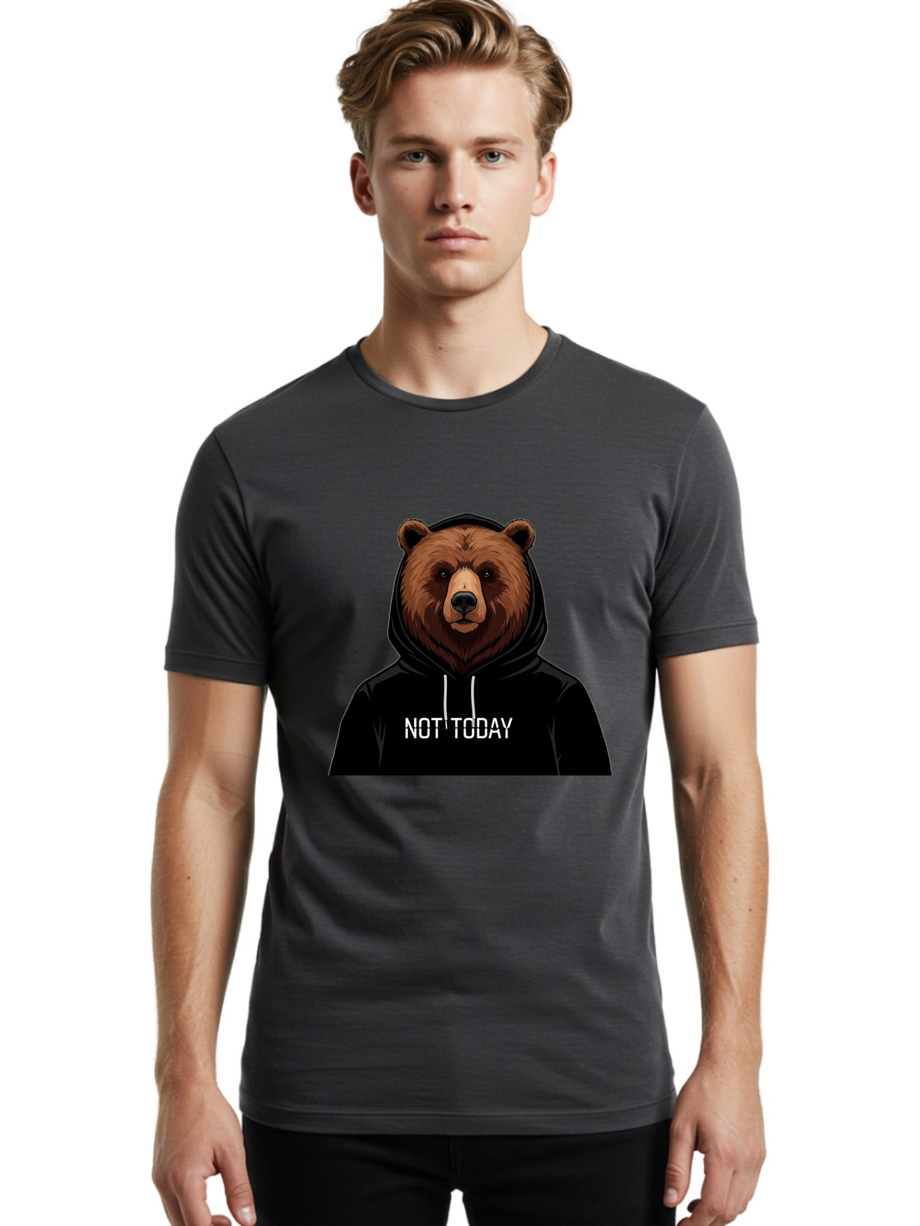 Not-Today-Bear-5 Men'S Graphic Tee, 100% Cotton, Comfortable Casual Summer Wear, Machine Washable, Vintage Camera, Old Camera, Antique Camera, Black Camera, Classic Photography, Photography Equipment, Nostalgic Device, Film Camera, Camera Art Bak966