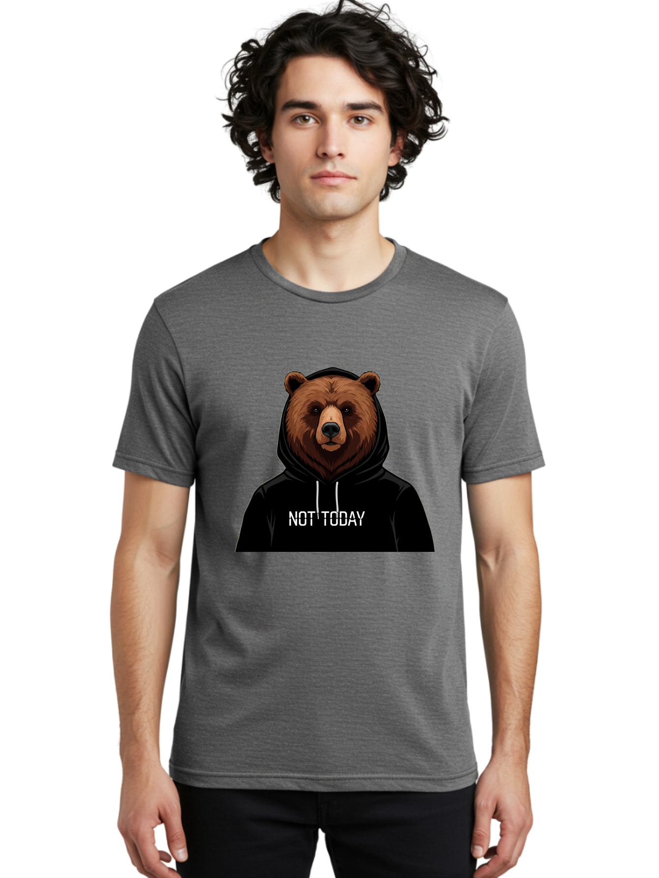 Not-Today-Bear-5 Men'S Graphic Tee, 100% Cotton, Comfortable Casual Summer Wear, Machine Washable, Vintage Camera, Old Camera, Antique Camera, Black Camera, Classic Photography, Photography Equipment, Nostalgic Device, Film Camera, Camera Art Bak966