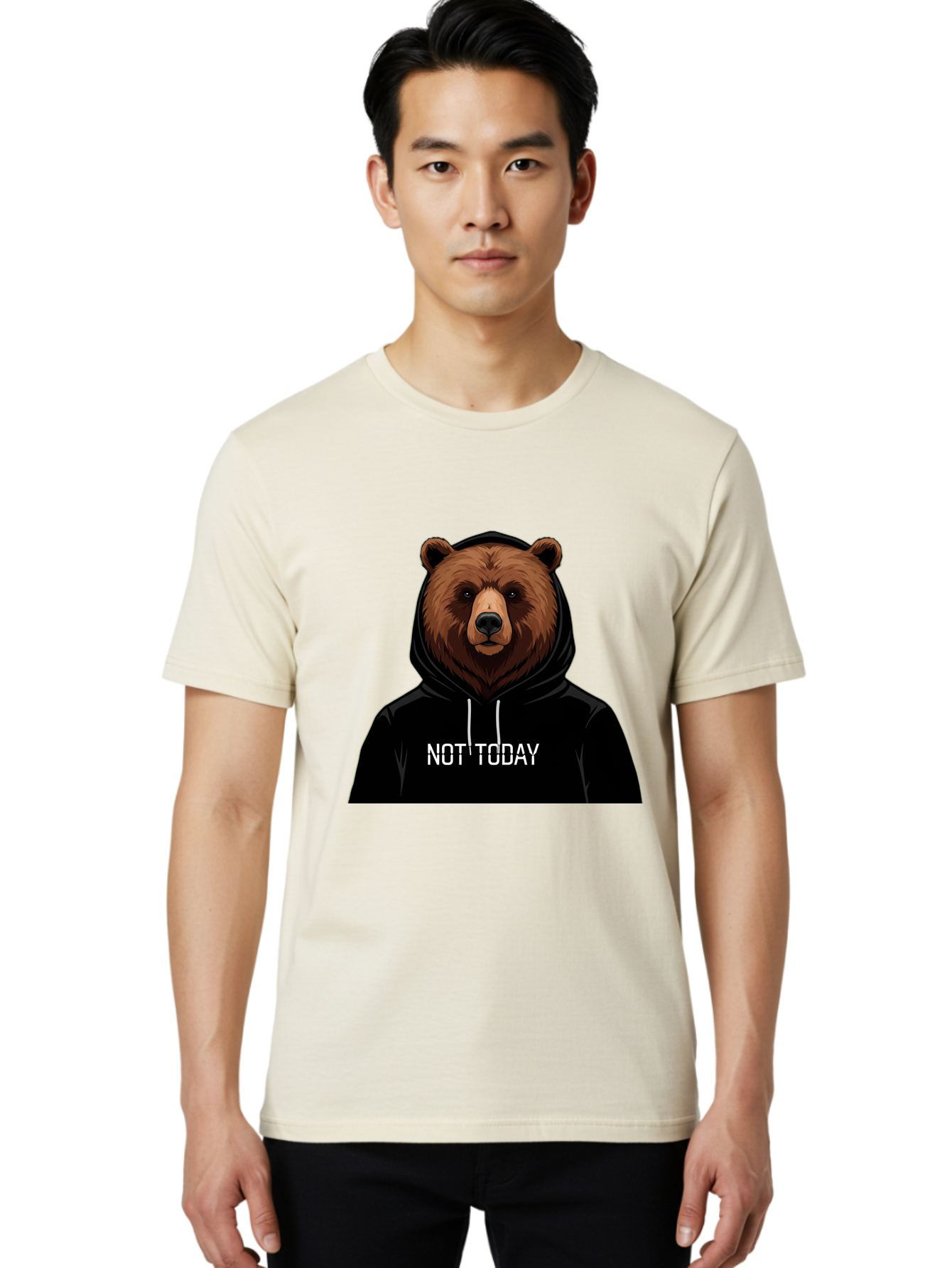 Not-Today-Bear-5 Men'S Graphic Tee, 100% Cotton, Comfortable Casual Summer Wear, Machine Washable, Vintage Camera, Old Camera, Antique Camera, Black Camera, Classic Photography, Photography Equipment, Nostalgic Device, Film Camera, Camera Art Bak966