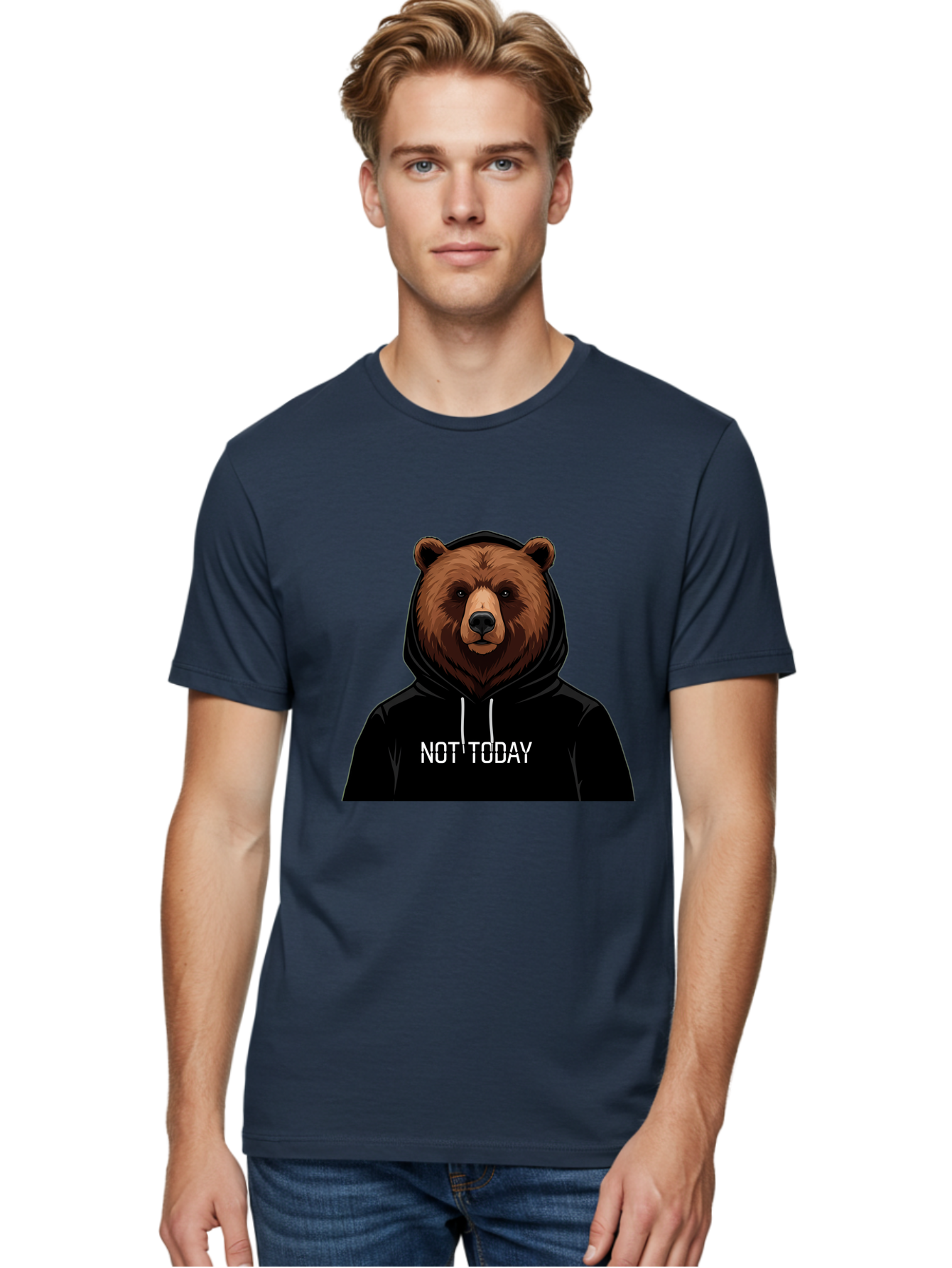 Not-Today-Bear-5 Men'S Graphic Tee, 100% Cotton, Comfortable Casual Summer Wear, Machine Washable, Vintage Camera, Old Camera, Antique Camera, Black Camera, Classic Photography, Photography Equipment, Nostalgic Device, Film Camera, Camera Art Bak966