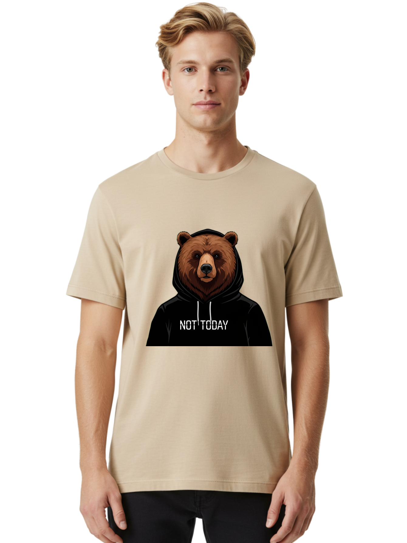 Not-Today-Bear-5 Men'S Graphic Tee, 100% Cotton, Comfortable Casual Summer Wear, Machine Washable, Vintage Camera, Old Camera, Antique Camera, Black Camera, Classic Photography, Photography Equipment, Nostalgic Device, Film Camera, Camera Art Bak966