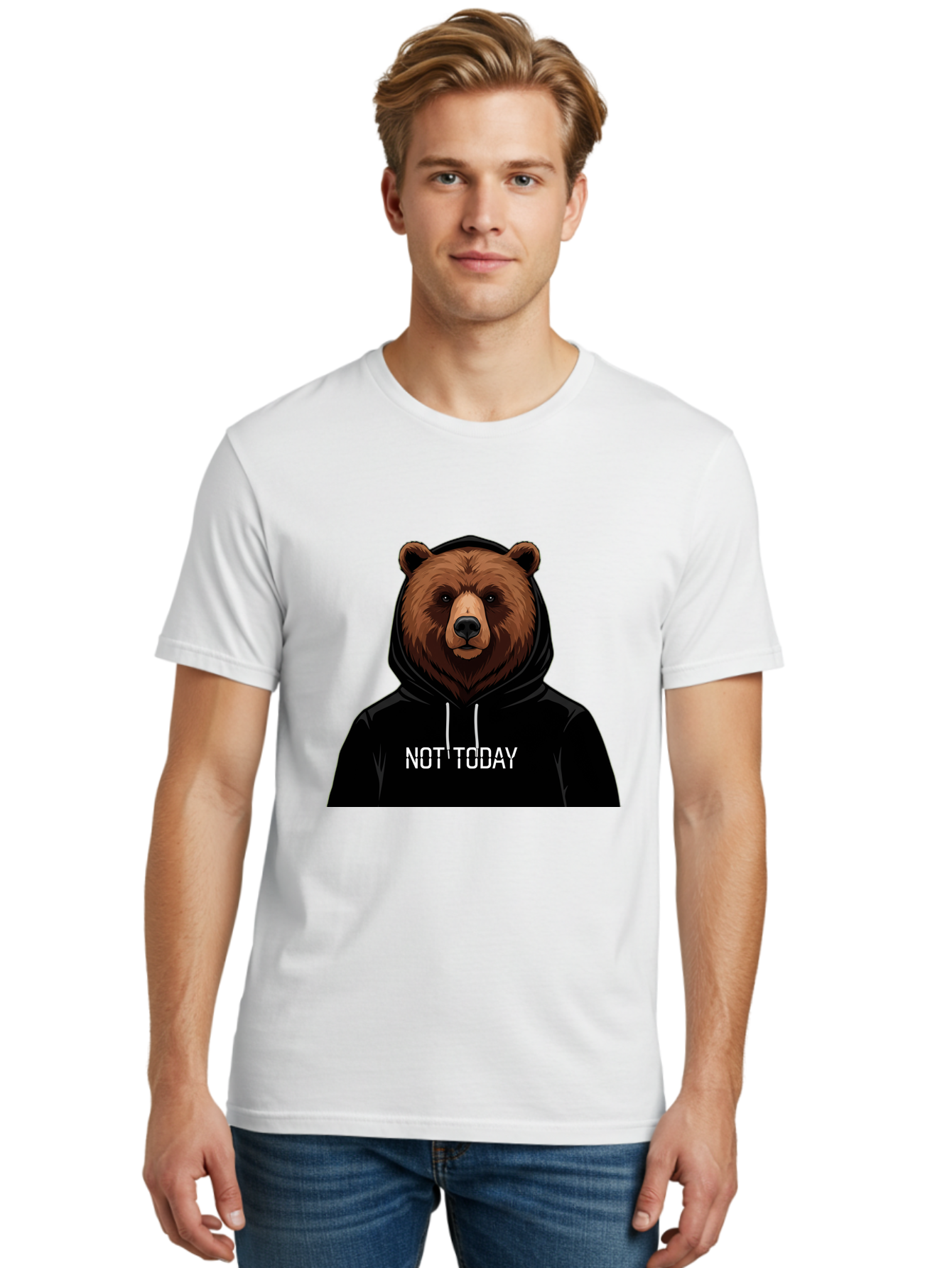 Not-Today-Bear-5 Men'S Graphic Tee, 100% Cotton, Comfortable Casual Summer Wear, Machine Washable, Vintage Camera, Old Camera, Antique Camera, Black Camera, Classic Photography, Photography Equipment, Nostalgic Device, Film Camera, Camera Art Bak966