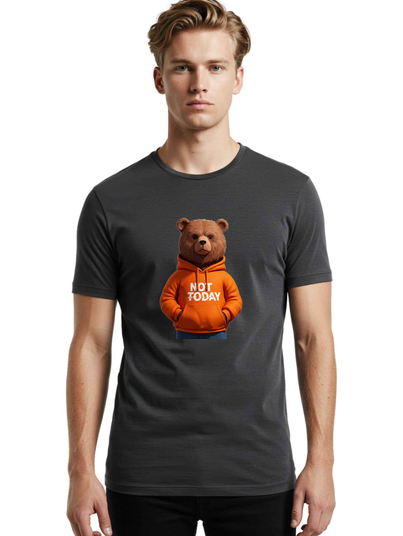 Not-Today-Bear-8 Men'S Graphic Tee, 100% Cotton, Comfortable Casual Summer Wear, Machine Washable, Vintage Camera, Old Camera, Antique Camera, Black Camera, Classic Photography, Photography Equipment, Nostalgic Device, Film Camera, Camera Art Bak969