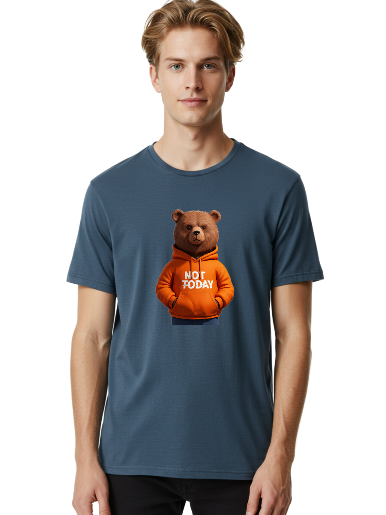 Not-Today-Bear-8 Men'S Graphic Tee, 100% Cotton, Comfortable Casual Summer Wear, Machine Washable, Vintage Camera, Old Camera, Antique Camera, Black Camera, Classic Photography, Photography Equipment, Nostalgic Device, Film Camera, Camera Art Bak969