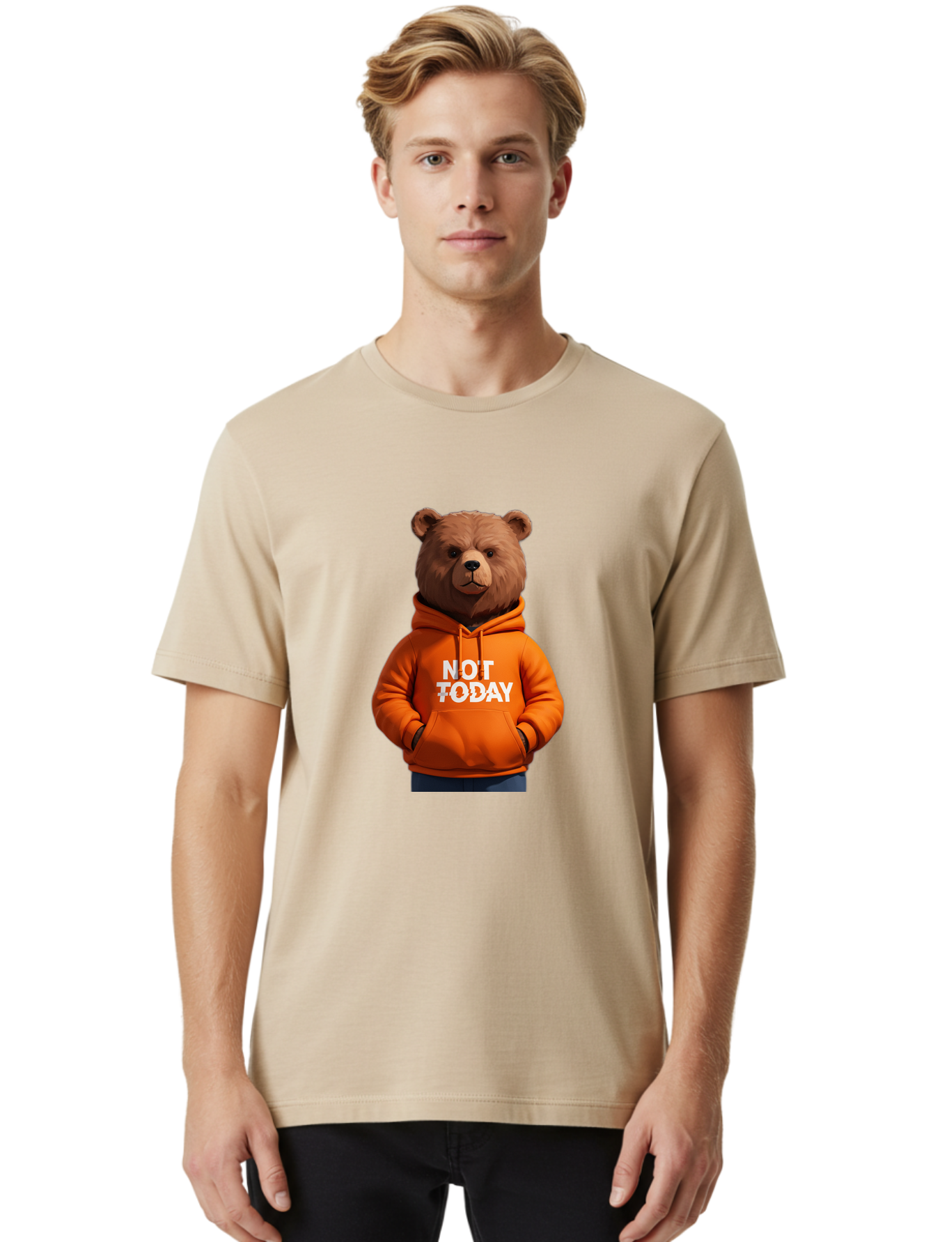 Not-Today-Bear-8 Men'S Graphic Tee, 100% Cotton, Comfortable Casual Summer Wear, Machine Washable, Vintage Camera, Old Camera, Antique Camera, Black Camera, Classic Photography, Photography Equipment, Nostalgic Device, Film Camera, Camera Art Bak969