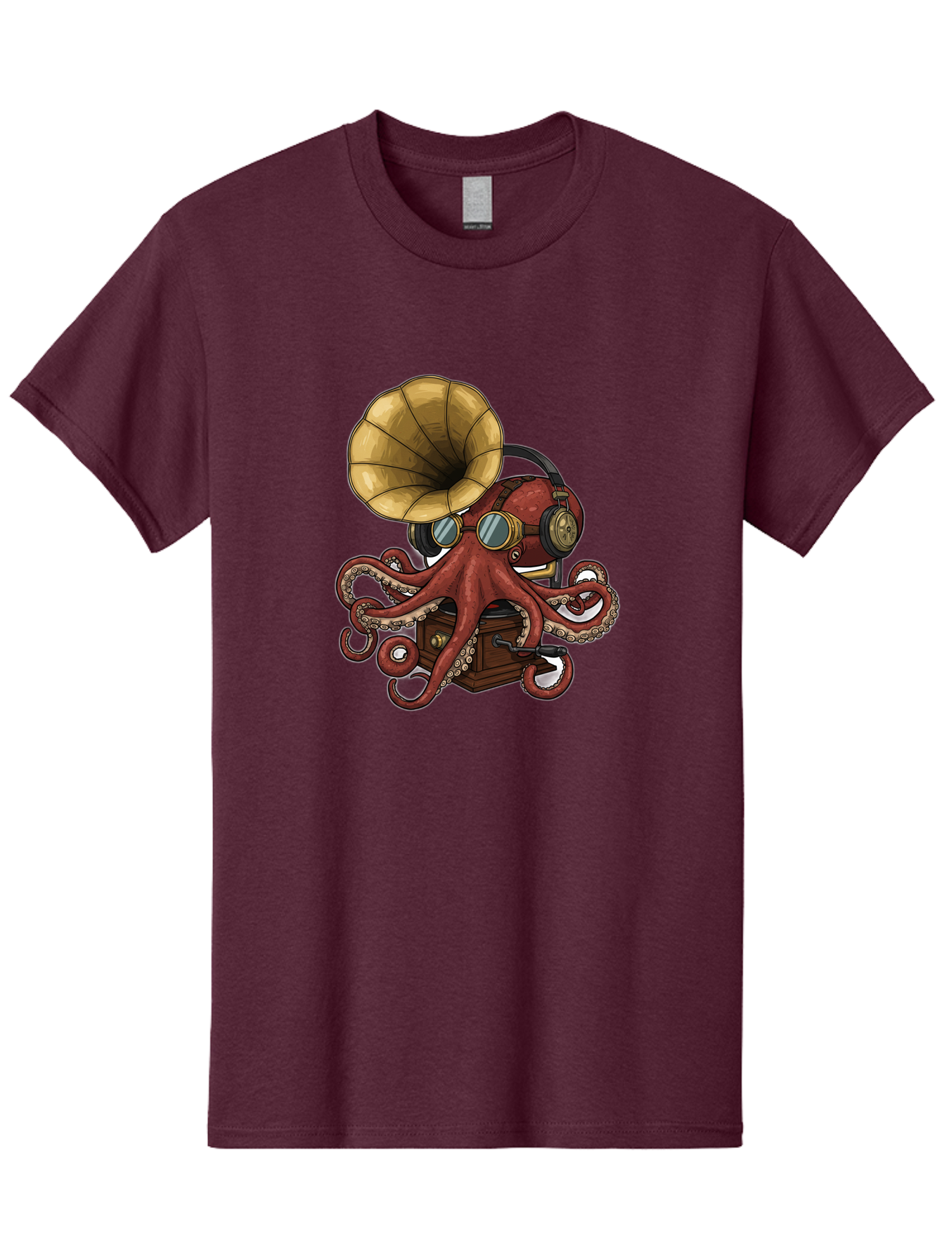 Octopus-Gramophone Men'S Graphic Tee, 100% Cotton, Comfortable Casual Summer Wear, Machine Washable, Vintage Camera, Old Camera, Antique Camera, Black Camera, Classic Photography, Photography Equipment, Nostalgic Device, Film Camera, Bak990