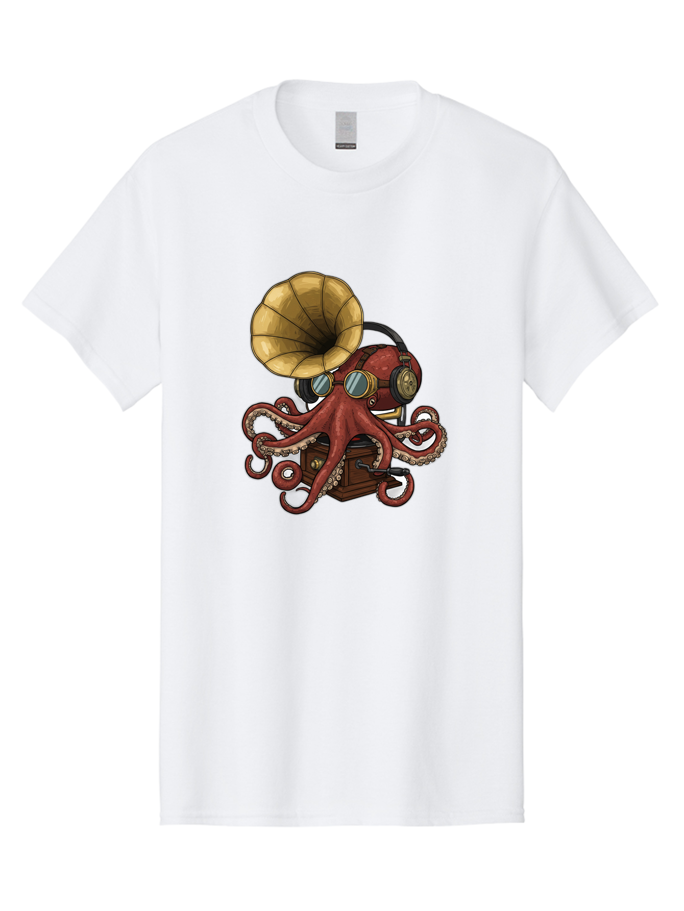 Octopus-Gramophone Men'S Graphic Tee, 100% Cotton, Comfortable Casual Summer Wear, Machine Washable, Vintage Camera, Old Camera, Antique Camera, Black Camera, Classic Photography, Photography Equipment, Nostalgic Device, Film Camera, Bak990