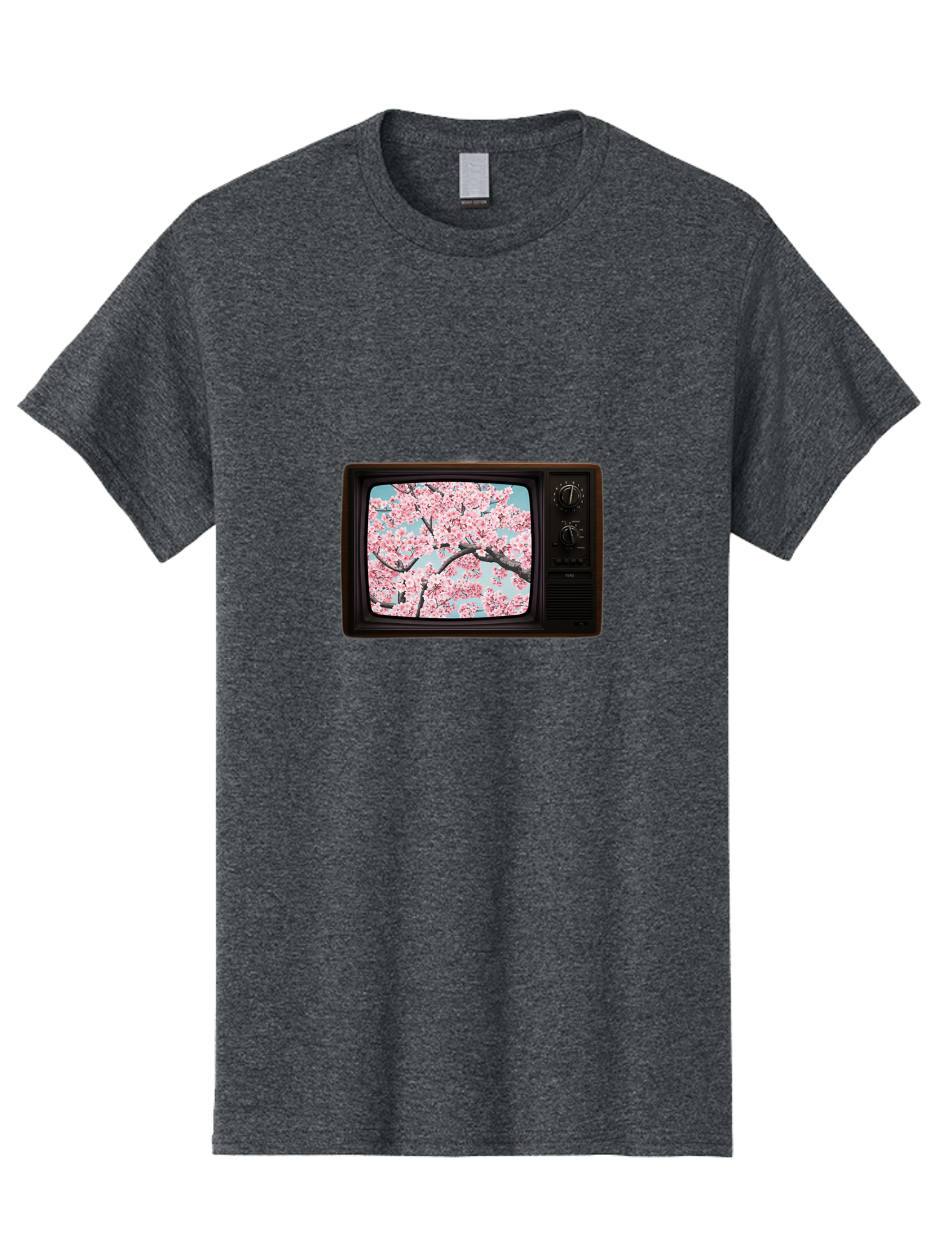 Old-Television-With-Cherry-Blossoms Men'S Graphic Tee, 100% Cotton, Comfortable Casual Summer Wear, Machine Washable, Vintage Camera, Old Camera, Antique Camera, Black Camera, Classic Photography, Photography Equipment, Nostalgic Device, Bak994