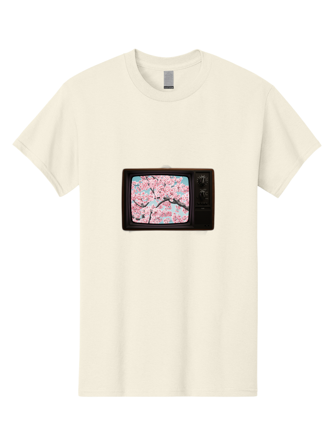 Old-Television-With-Cherry-Blossoms Men'S Graphic Tee, 100% Cotton, Comfortable Casual Summer Wear, Machine Washable, Vintage Camera, Old Camera, Antique Camera, Black Camera, Classic Photography, Photography Equipment, Nostalgic Device, Bak994