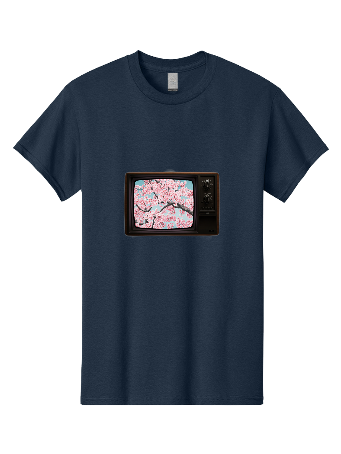 Old-Television-With-Cherry-Blossoms Men'S Graphic Tee, 100% Cotton, Comfortable Casual Summer Wear, Machine Washable, Vintage Camera, Old Camera, Antique Camera, Black Camera, Classic Photography, Photography Equipment, Nostalgic Device, Bak994