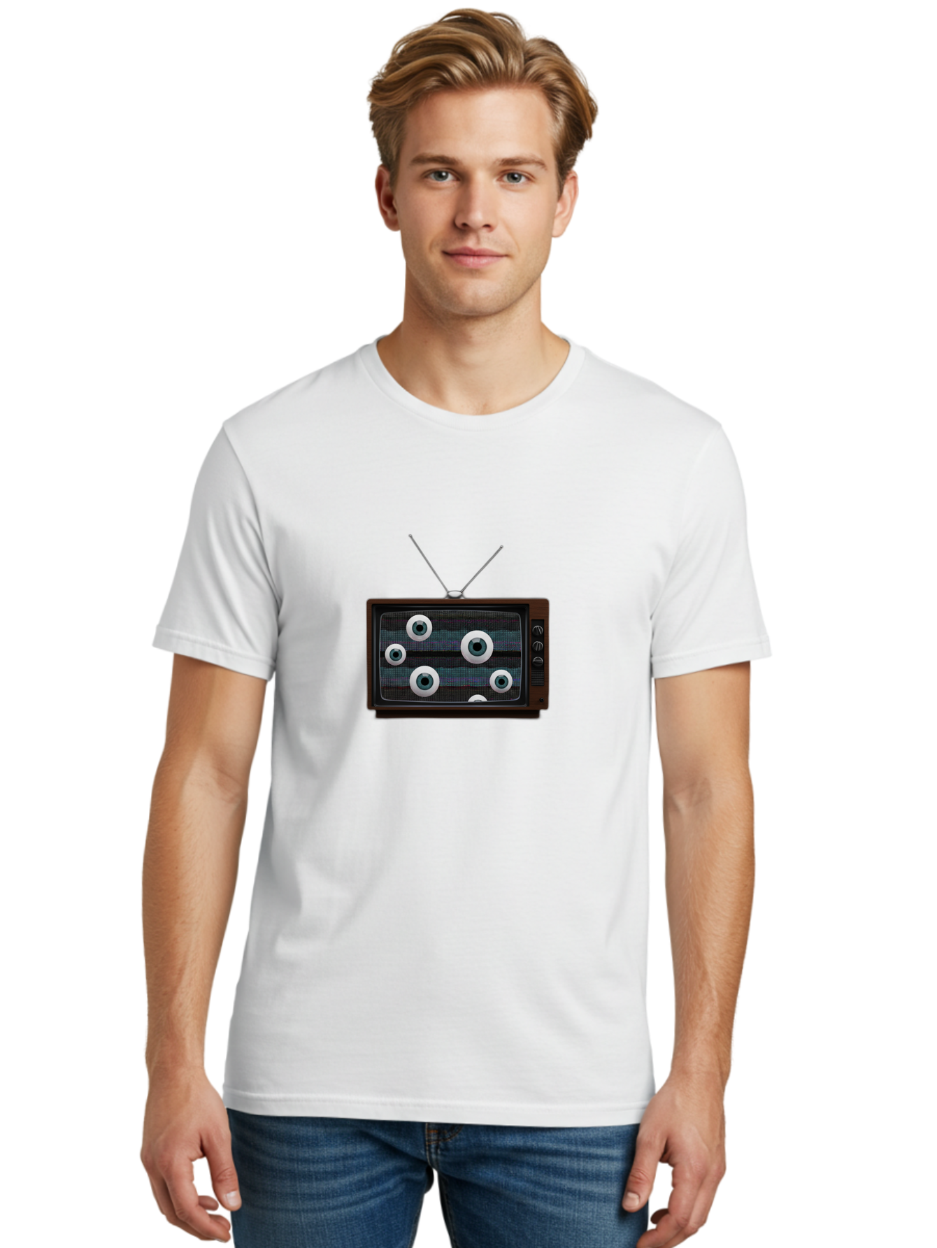 Old-Tv-Set Men'S Graphic Tee, 100% Cotton, Comfortable Casual Summer Wear, Machine Washable, Vintage Camera, Old Camera, Antique Camera, Black Camera, Classic Photography, Photography Equipment, Nostalgic Device, Film Camera, Camera Art Bak995