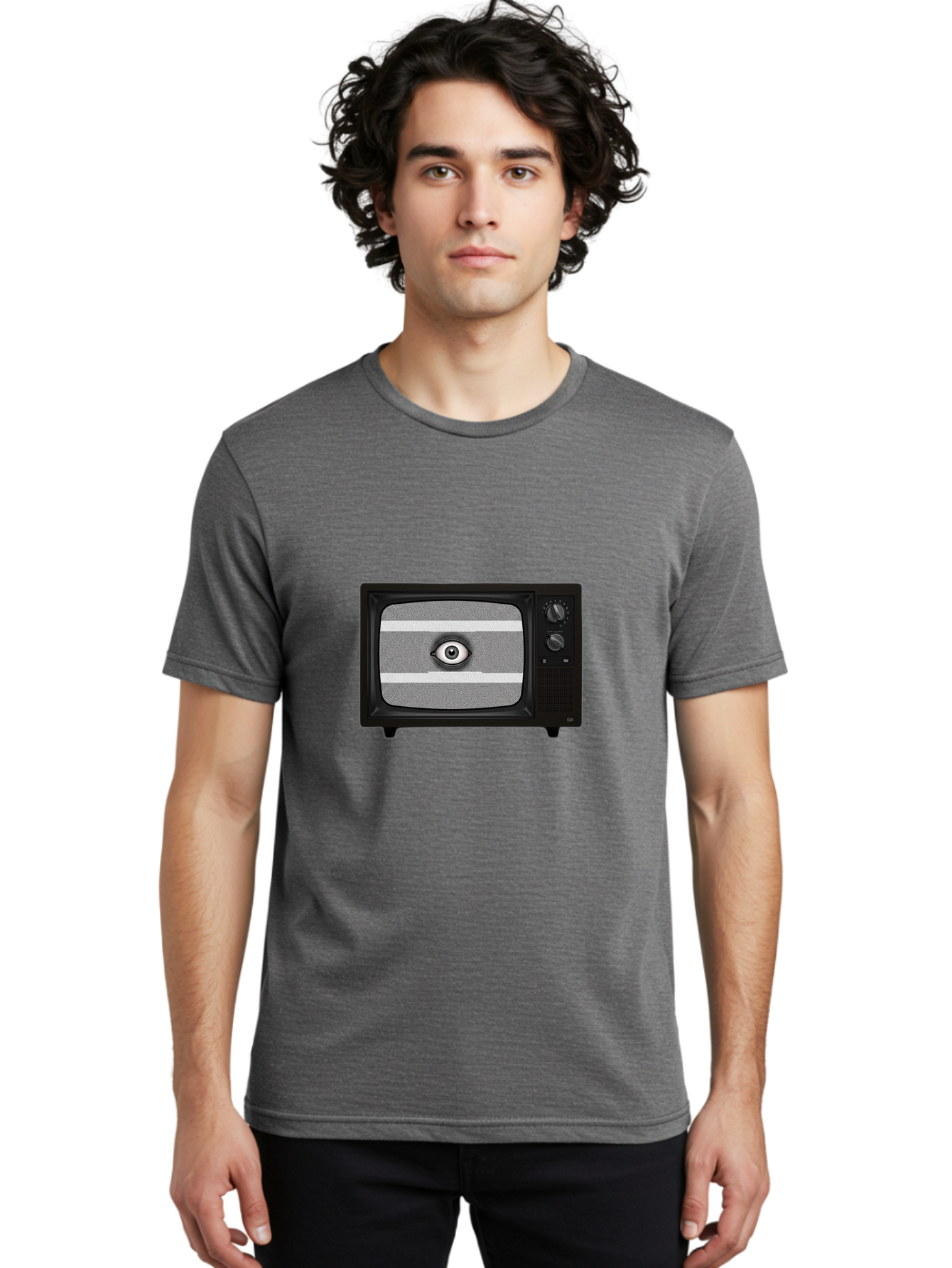 Old-Tv-With-Eye Men'S Graphic Tee, 100% Cotton, Comfortable Casual Summer Wear, Machine Washable, Vintage Camera, Old Camera, Antique Camera, Black Camera, Classic Photography, Photography Equipment, Nostalgic Device, Film Camera, Camera Art Bak996