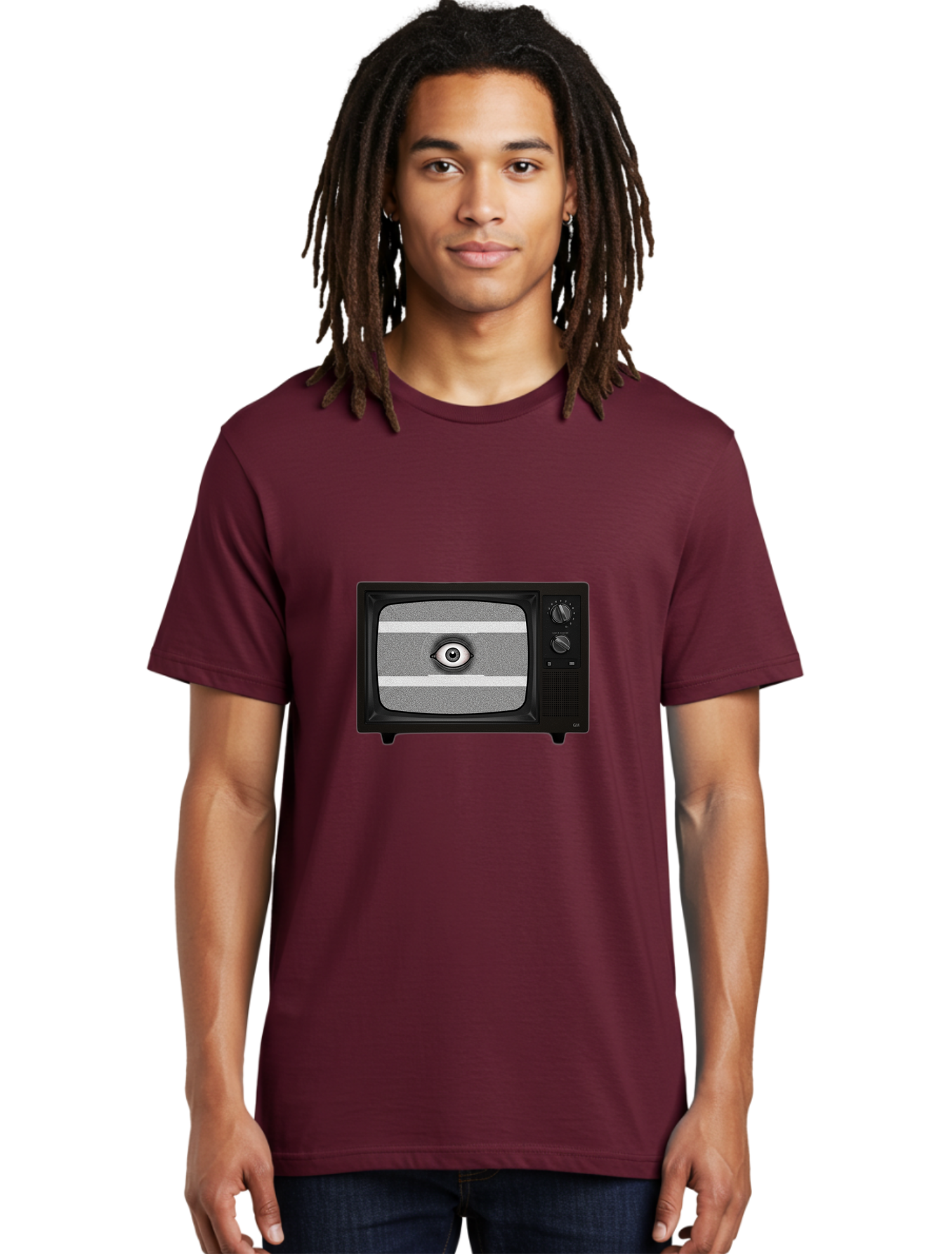 Old-Tv-With-Eye Men'S Graphic Tee, 100% Cotton, Comfortable Casual Summer Wear, Machine Washable, Vintage Camera, Old Camera, Antique Camera, Black Camera, Classic Photography, Photography Equipment, Nostalgic Device, Film Camera, Camera Art Bak996