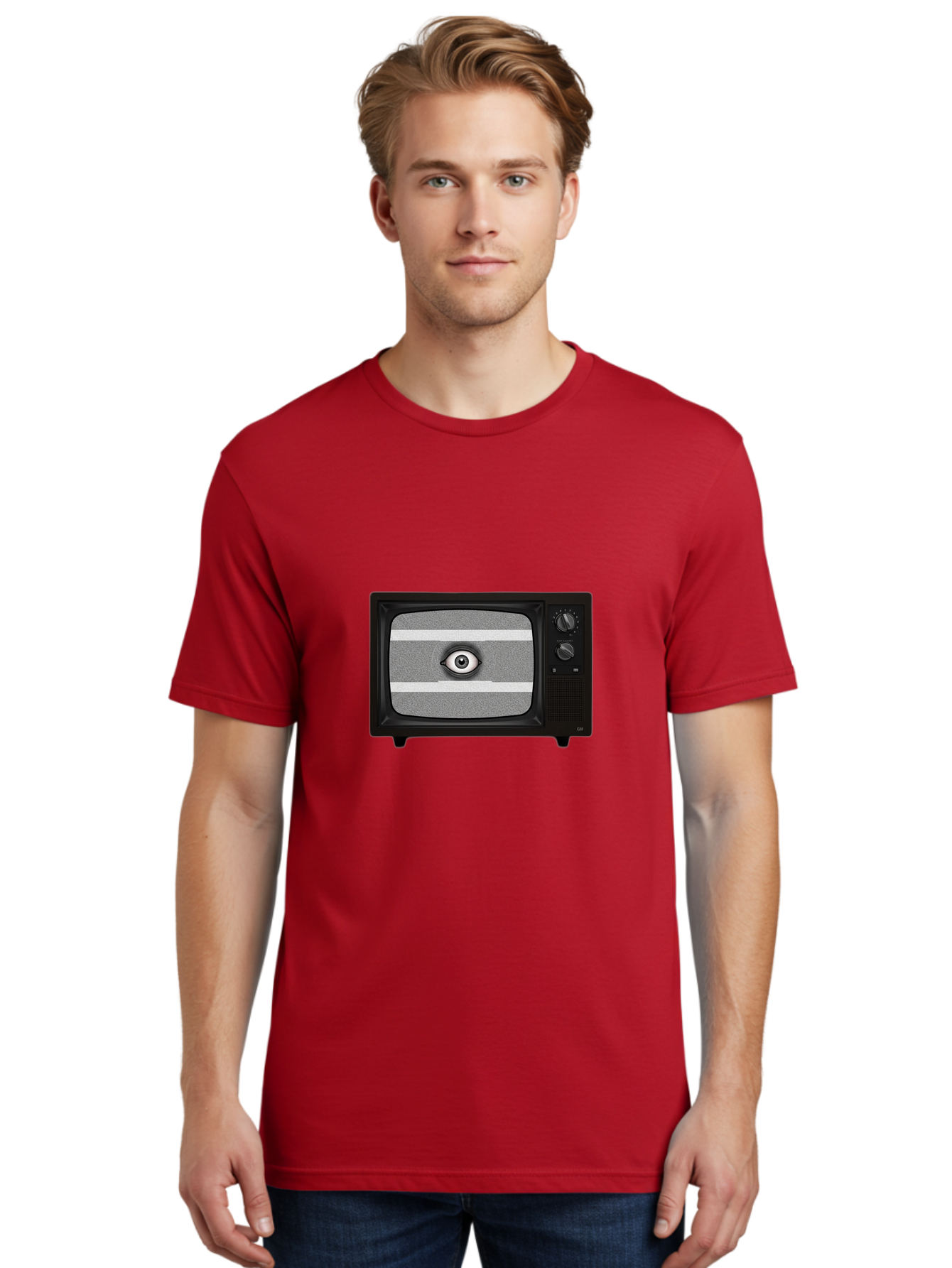 Old-Tv-With-Eye Men'S Graphic Tee, 100% Cotton, Comfortable Casual Summer Wear, Machine Washable, Vintage Camera, Old Camera, Antique Camera, Black Camera, Classic Photography, Photography Equipment, Nostalgic Device, Film Camera, Camera Art Bak996