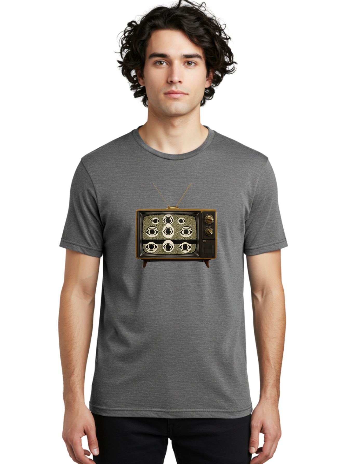 Old-Tv-With-Eyes Men'S Graphic Tee, 100% Cotton, Comfortable Casual Summer Wear, Machine Washable, Vintage Camera, Old Camera, Antique Camera, Black Camera, Classic Photography, Photography Equipment, Nostalgic Device, Film Camera, Camera Art Bak997