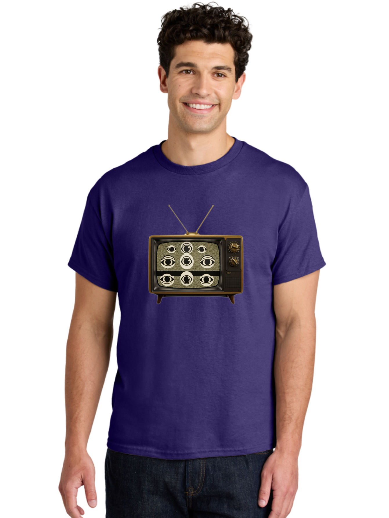 Old-Tv-With-Eyes Men'S Graphic Tee, 100% Cotton, Comfortable Casual Summer Wear, Machine Washable, Vintage Camera, Old Camera, Antique Camera, Black Camera, Classic Photography, Photography Equipment, Nostalgic Device, Film Camera, Camera Art Bak997