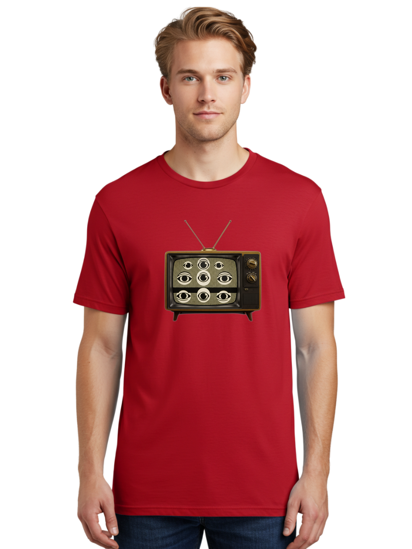 Old-Tv-With-Eyes Men'S Graphic Tee, 100% Cotton, Comfortable Casual Summer Wear, Machine Washable, Vintage Camera, Old Camera, Antique Camera, Black Camera, Classic Photography, Photography Equipment, Nostalgic Device, Film Camera, Camera Art Bak997