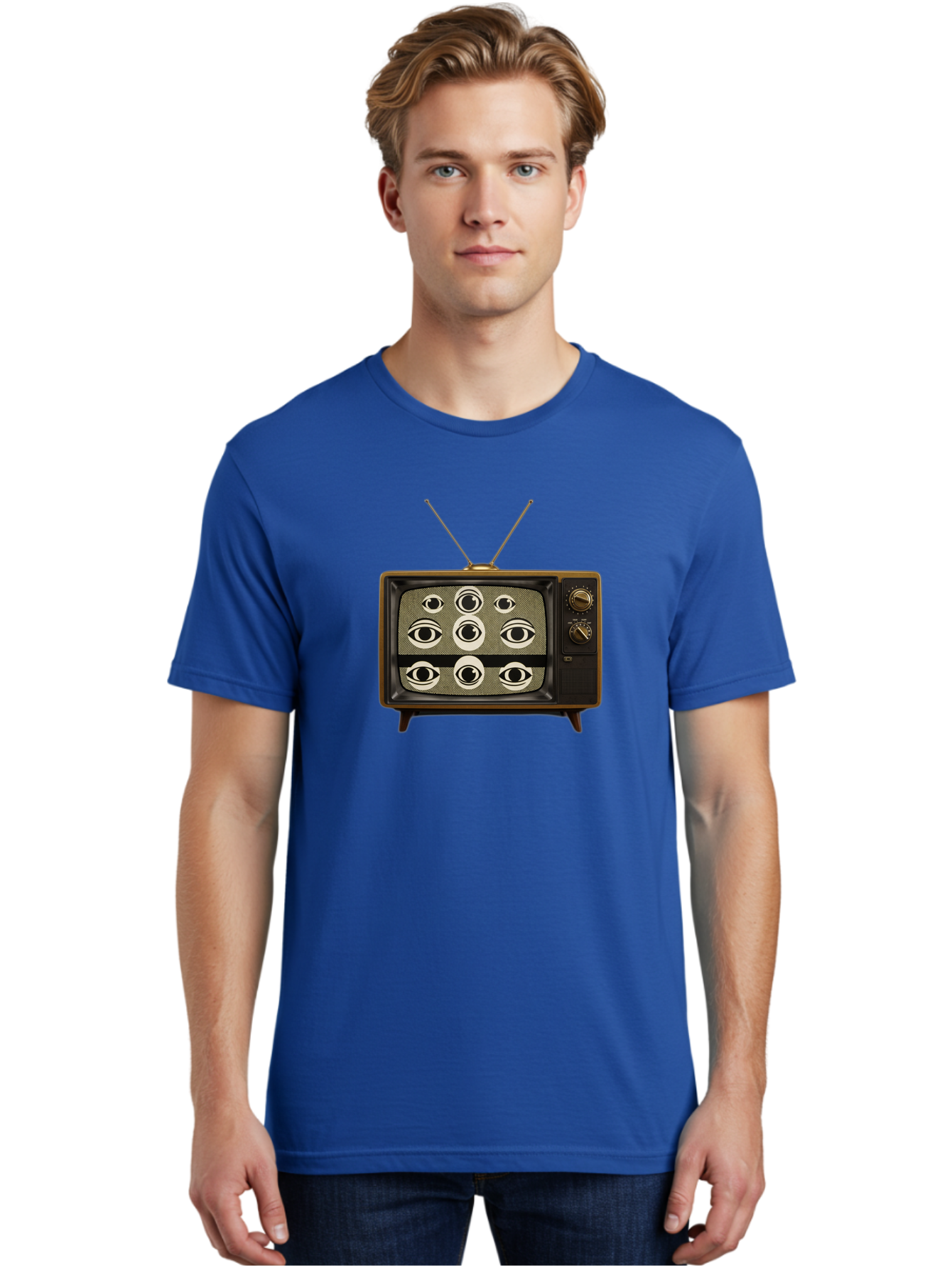 Old-Tv-With-Eyes Men'S Graphic Tee, 100% Cotton, Comfortable Casual Summer Wear, Machine Washable, Vintage Camera, Old Camera, Antique Camera, Black Camera, Classic Photography, Photography Equipment, Nostalgic Device, Film Camera, Camera Art Bak997