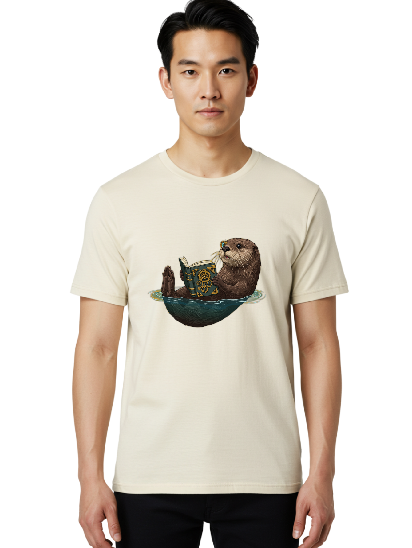 Otter-Reading-Book-1 Men'S Graphic Tee, 100% Cotton, Comfortable Casual Summer Wear, Machine Washable, Vintage Camera, Old Camera, Antique Camera, Black Camera, Classic Photography, Photography Equipment, Nostalgic Device, Film Camera, Bal011