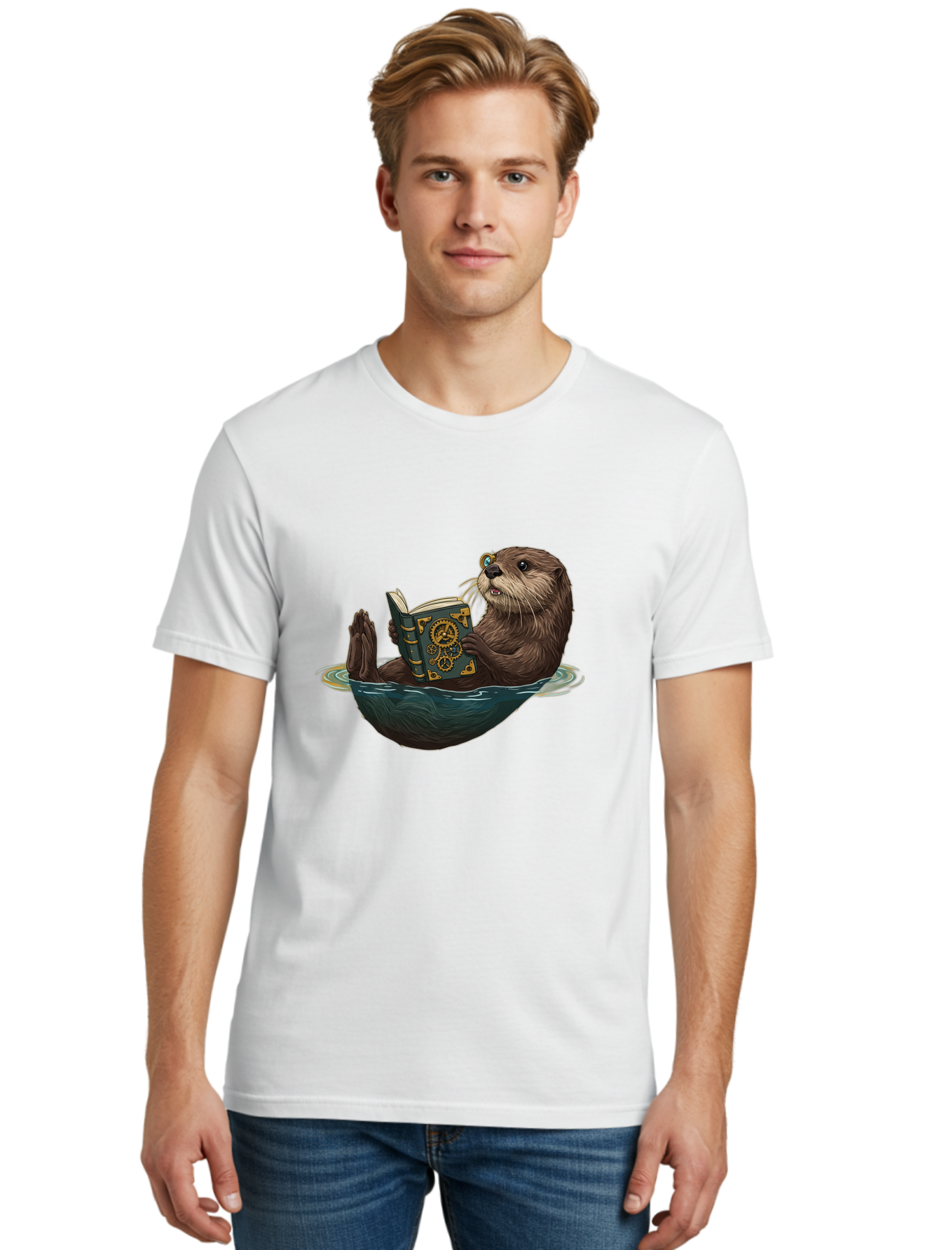 Otter-Reading-Book-1 Men'S Graphic Tee, 100% Cotton, Comfortable Casual Summer Wear, Machine Washable, Vintage Camera, Old Camera, Antique Camera, Black Camera, Classic Photography, Photography Equipment, Nostalgic Device, Film Camera, Bal011