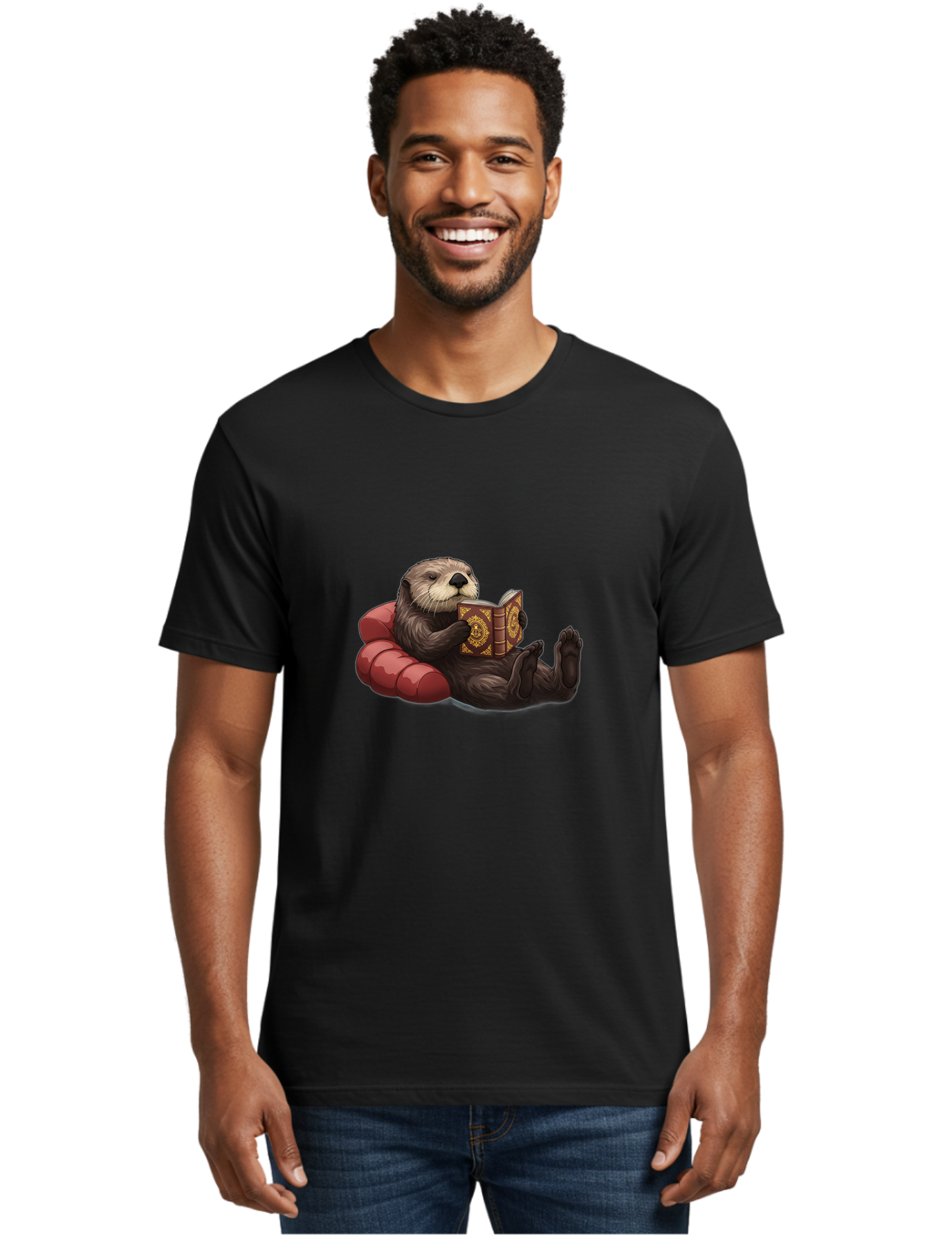Otter-Reading-Book Men'S Graphic Tee, 100% Cotton, Comfortable Casual Summer Wear, Machine Washable, Vintage Camera, Old Camera, Antique Camera, Black Camera, Classic Photography, Photography Equipment, Nostalgic Device, Film Camera, Bal012