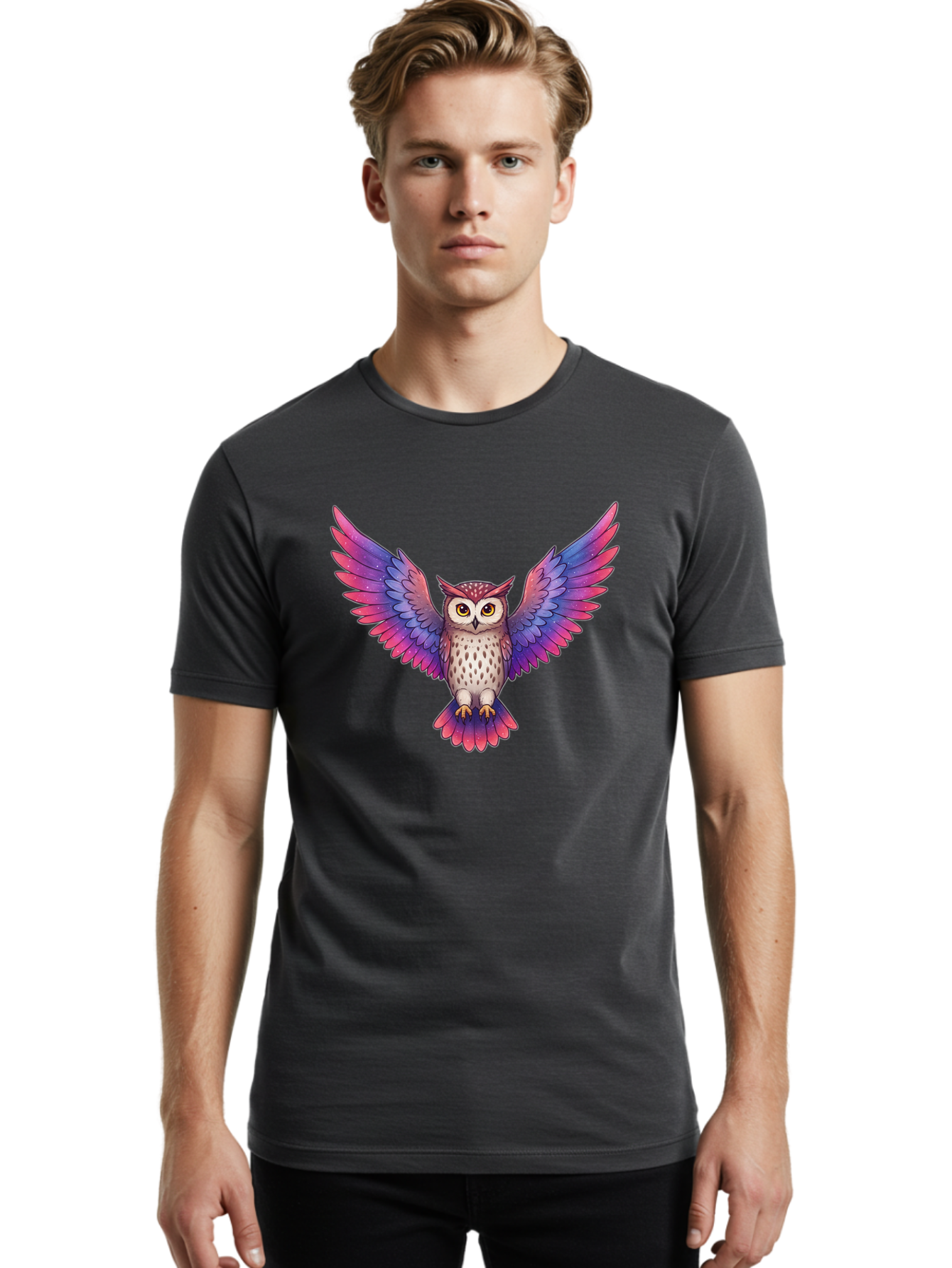 Owl-In-Flight Men'S Graphic Tee, 100% Cotton, Comfortable Casual Summer Wear, Machine Washable, Vintage Camera, Old Camera, Antique Camera, Black Camera, Classic Photography, Photography Equipment, Nostalgic Device, Film Camera, Camera Art Bal020