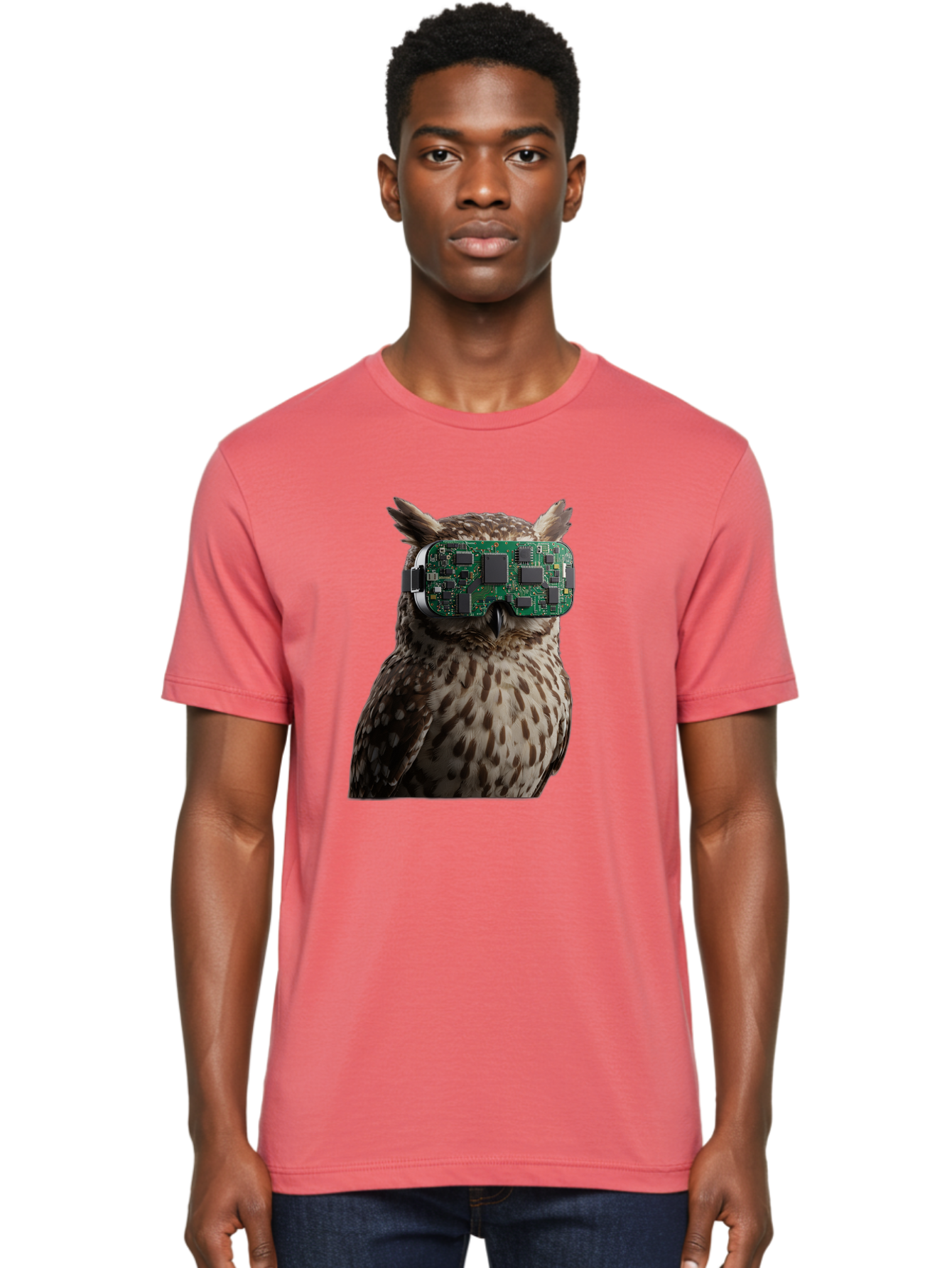 Owl-With-Circuit-Board-Vr-Goggles Men'S Graphic Tee, 100% Cotton, Comfortable Casual Summer Wear, Machine Washable, Vintage Camera, Old Camera, Antique Camera, Black Camera, Classic Photography, Photography Equipment, Nostalgic Device, Bal028