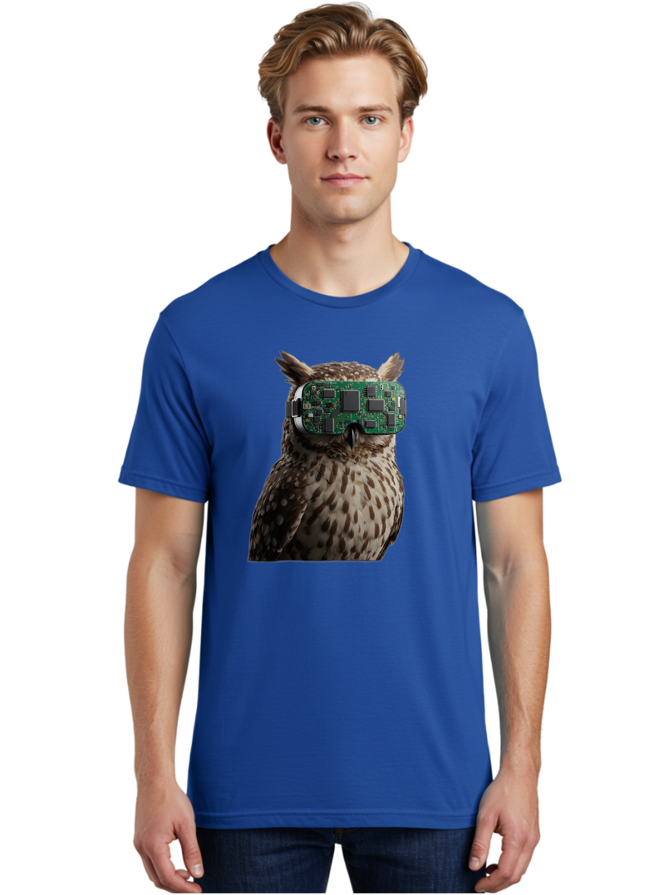 Owl-With-Circuit-Board-Vr-Goggles Men'S Graphic Tee, 100% Cotton, Comfortable Casual Summer Wear, Machine Washable, Vintage Camera, Old Camera, Antique Camera, Black Camera, Classic Photography, Photography Equipment, Nostalgic Device, Bal028