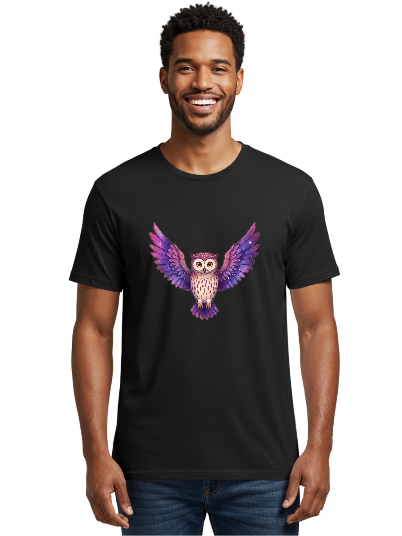 Owl-With-Galaxy-Feathers Men'S Graphic Tee, 100% Cotton, Comfortable Casual Summer Wear, Machine Washable, Vintage Camera, Old Camera, Antique Camera, Black Camera, Classic Photography, Photography Equipment, Nostalgic Device, Film Camera, Bal029