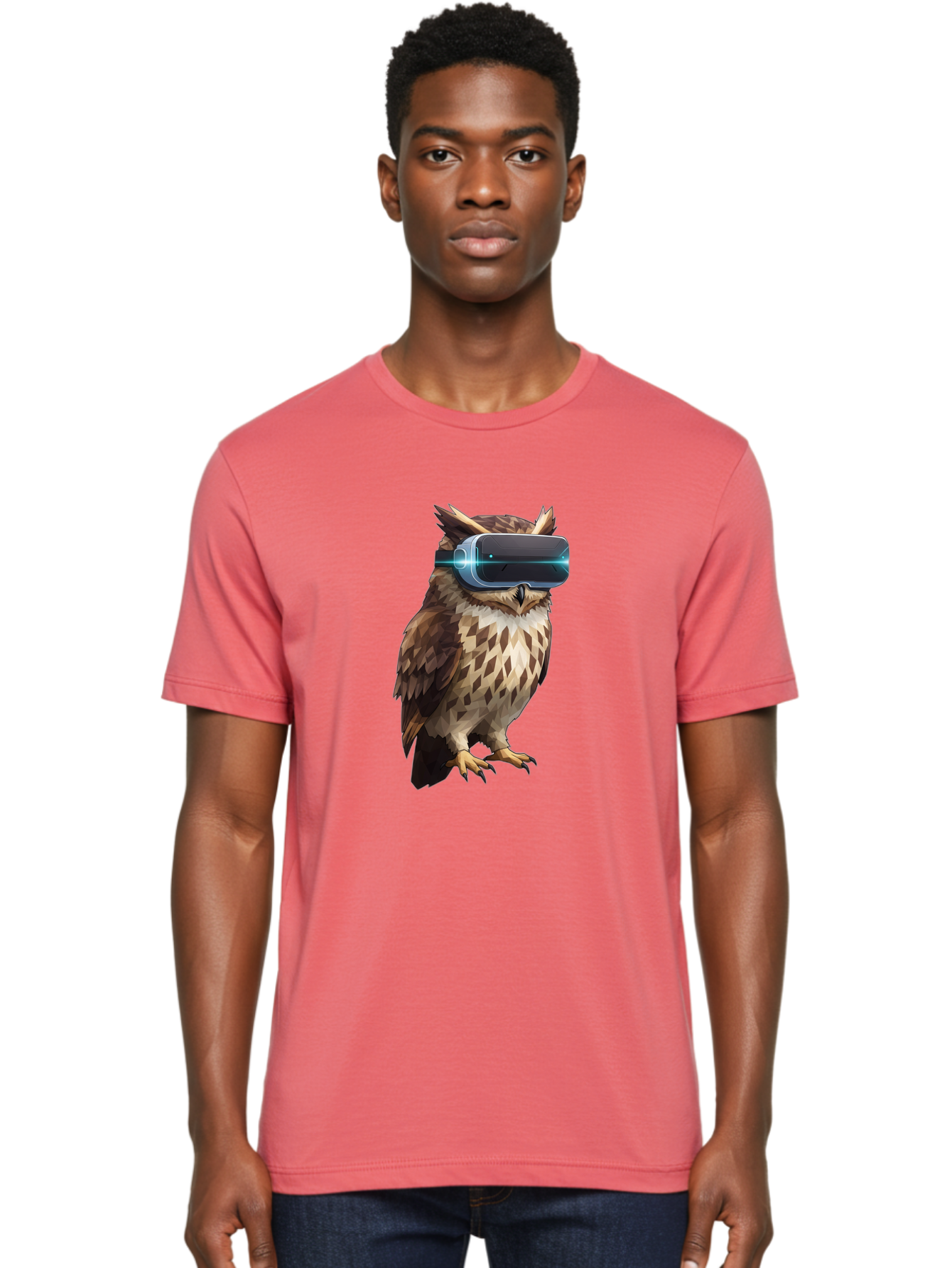 Owl-With-Vr-Headset-1 Men'S Graphic Tee, 100% Cotton, Comfortable Casual Summer Wear, Machine Washable, Vintage Camera, Old Camera, Antique Camera, Black Camera, Classic Photography, Photography Equipment, Nostalgic Device, Film Camera, Bal032
