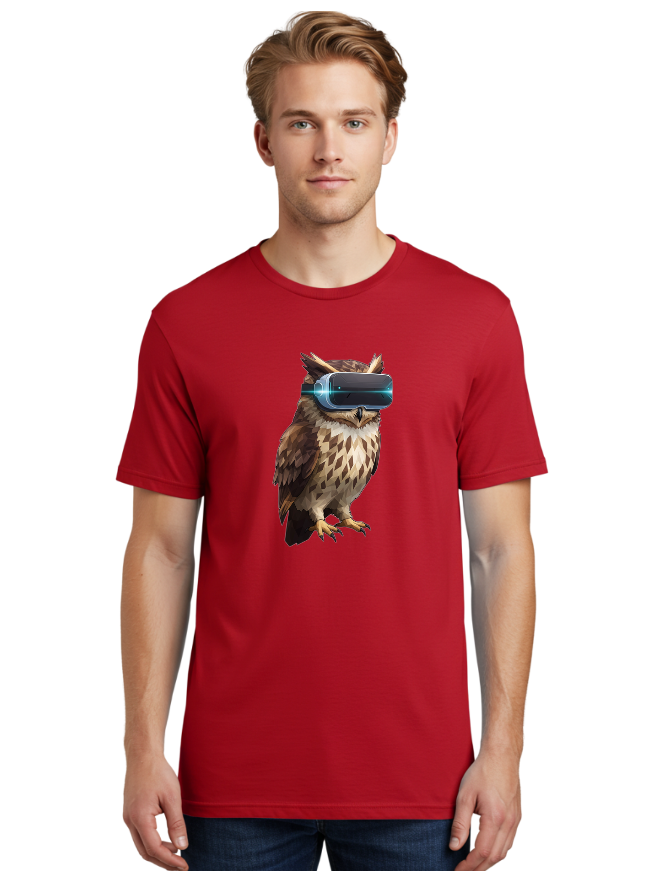 Owl-With-Vr-Headset-1 Men'S Graphic Tee, 100% Cotton, Comfortable Casual Summer Wear, Machine Washable, Vintage Camera, Old Camera, Antique Camera, Black Camera, Classic Photography, Photography Equipment, Nostalgic Device, Film Camera, Bal032