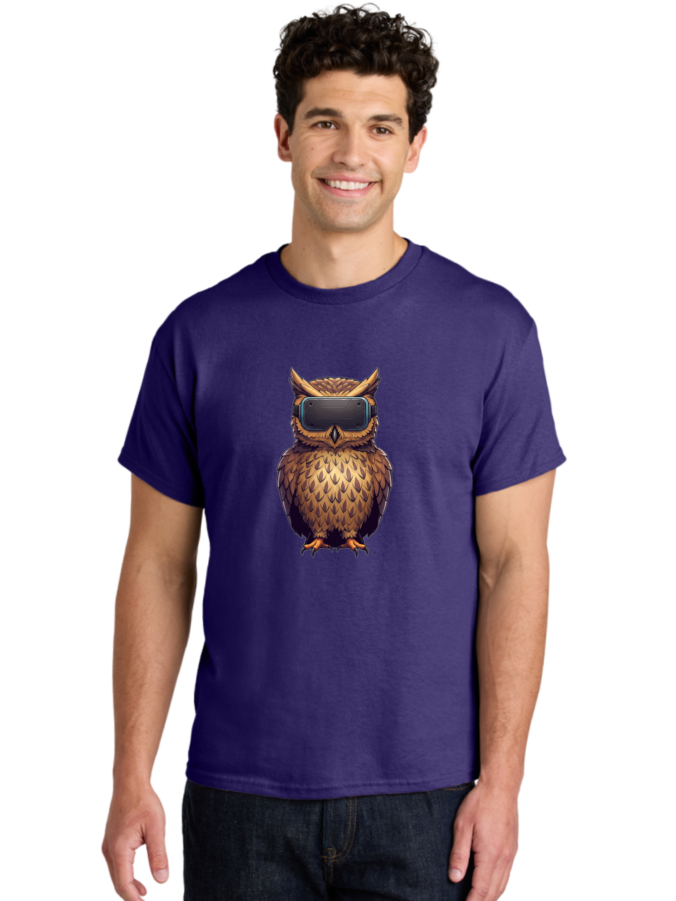 Owl-With-Vr-Headset-4 Men'S Graphic Tee, 100% Cotton, Comfortable Casual Summer Wear, Machine Washable, Vintage Camera, Old Camera, Antique Camera, Black Camera, Classic Photography, Photography Equipment, Nostalgic Device, Film Camera, Bal035