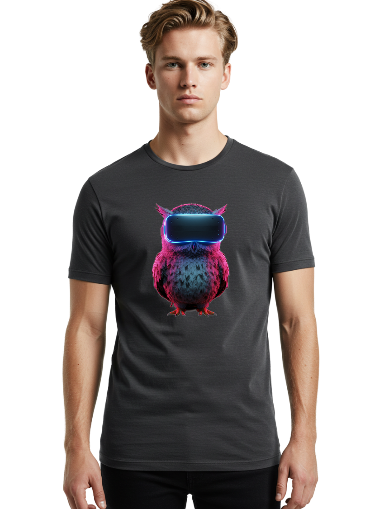Owl-With-Vr-Headset Men'S Graphic Tee, 100% Cotton, Comfortable Casual Summer Wear, Machine Washable, Vintage Camera, Old Camera, Antique Camera, Black Camera, Classic Photography, Photography Equipment, Nostalgic Device, Film Camera, Bal037