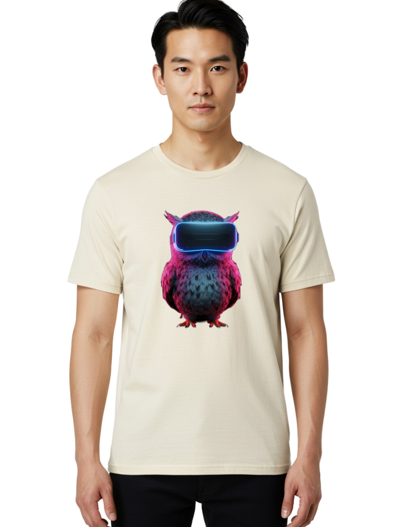Owl-With-Vr-Headset Men'S Graphic Tee, 100% Cotton, Comfortable Casual Summer Wear, Machine Washable, Vintage Camera, Old Camera, Antique Camera, Black Camera, Classic Photography, Photography Equipment, Nostalgic Device, Film Camera, Bal037