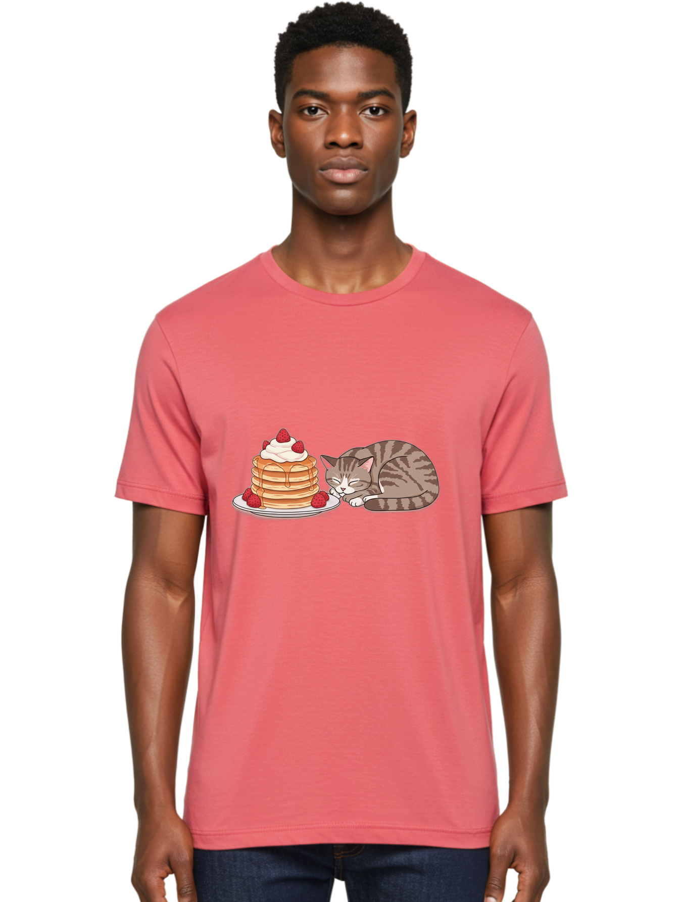 Pancakes-Cat Men'S Graphic Tee, 100% Cotton, Comfortable Casual Summer Wear, Machine Washable, Vintage Camera, Old Camera, Antique Camera, Black Camera, Classic Photography, Photography Equipment, Nostalgic Device, Film Camera, Camera Art Bal041
