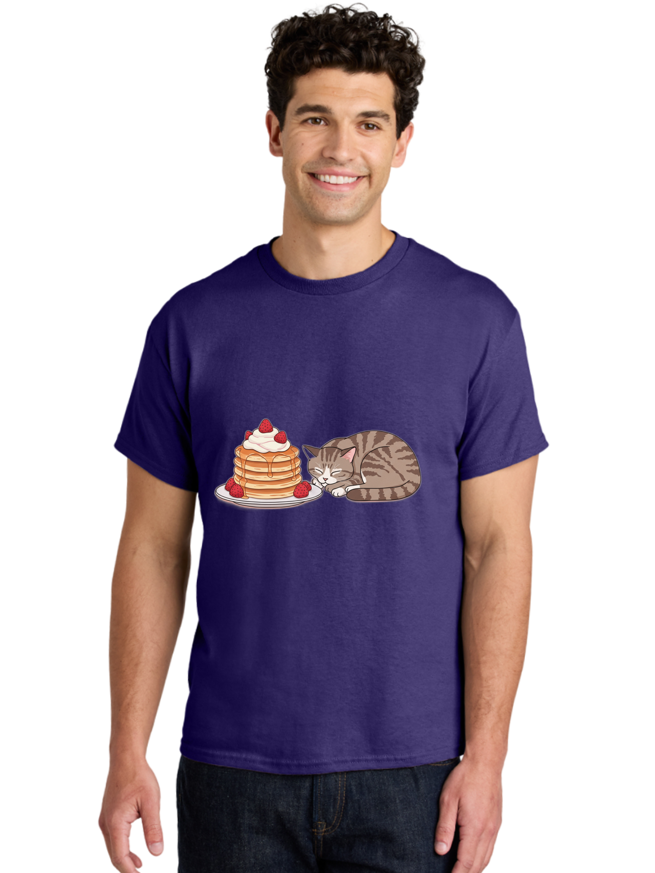 Pancakes-Cat Men'S Graphic Tee, 100% Cotton, Comfortable Casual Summer Wear, Machine Washable, Vintage Camera, Old Camera, Antique Camera, Black Camera, Classic Photography, Photography Equipment, Nostalgic Device, Film Camera, Camera Art Bal041