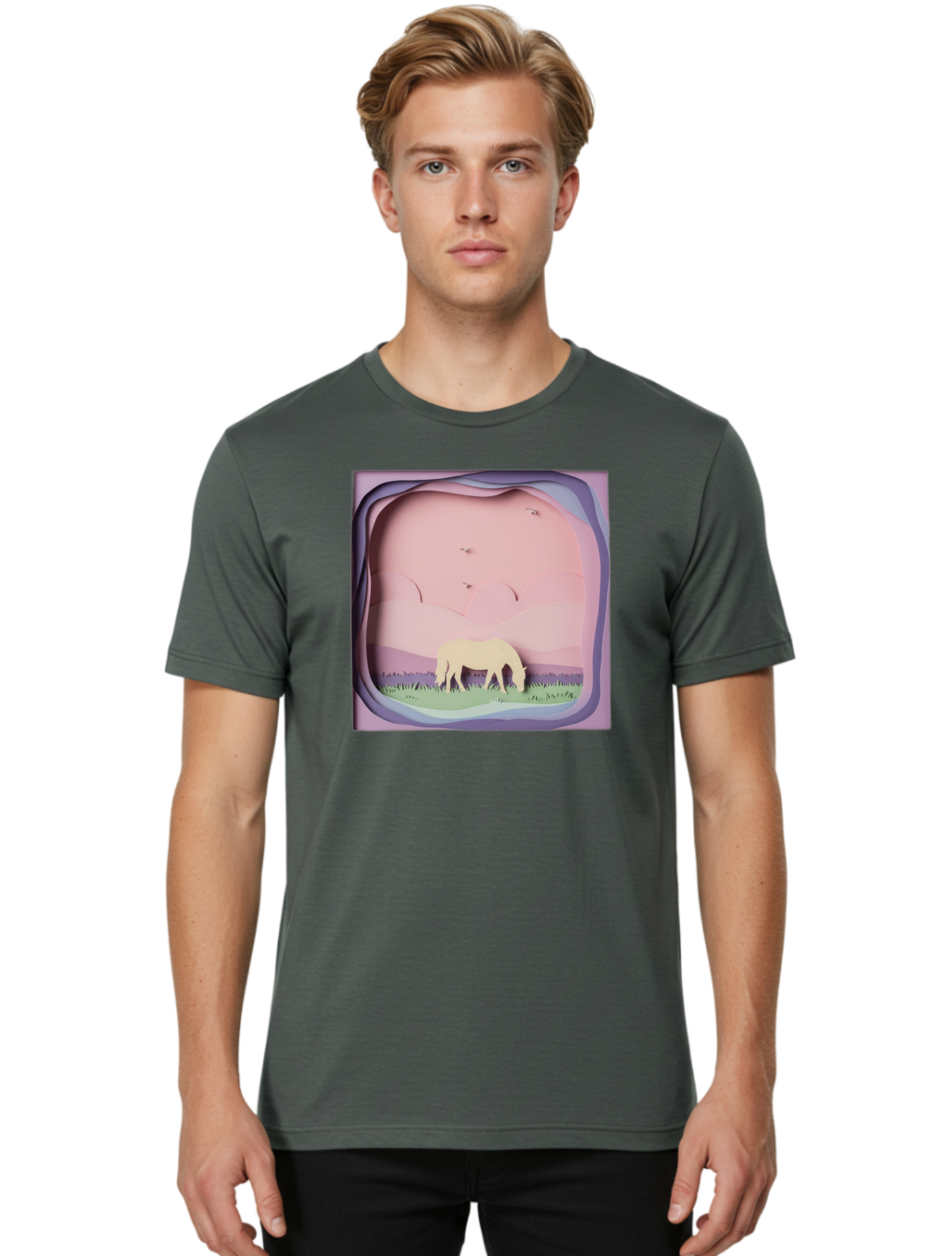 Paper-Cut-Horse Men'S Graphic Tee, 100% Cotton, Comfortable Casual Summer Wear, Machine Washable, Vintage Camera, Old Camera, Antique Camera, Black Camera, Classic Photography, Photography Equipment, Nostalgic Device, Film Camera, Camera Art Bal049