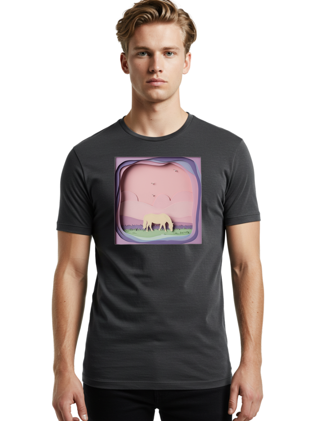 Paper-Cut-Horse Men'S Graphic Tee, 100% Cotton, Comfortable Casual Summer Wear, Machine Washable, Vintage Camera, Old Camera, Antique Camera, Black Camera, Classic Photography, Photography Equipment, Nostalgic Device, Film Camera, Camera Art Bal049