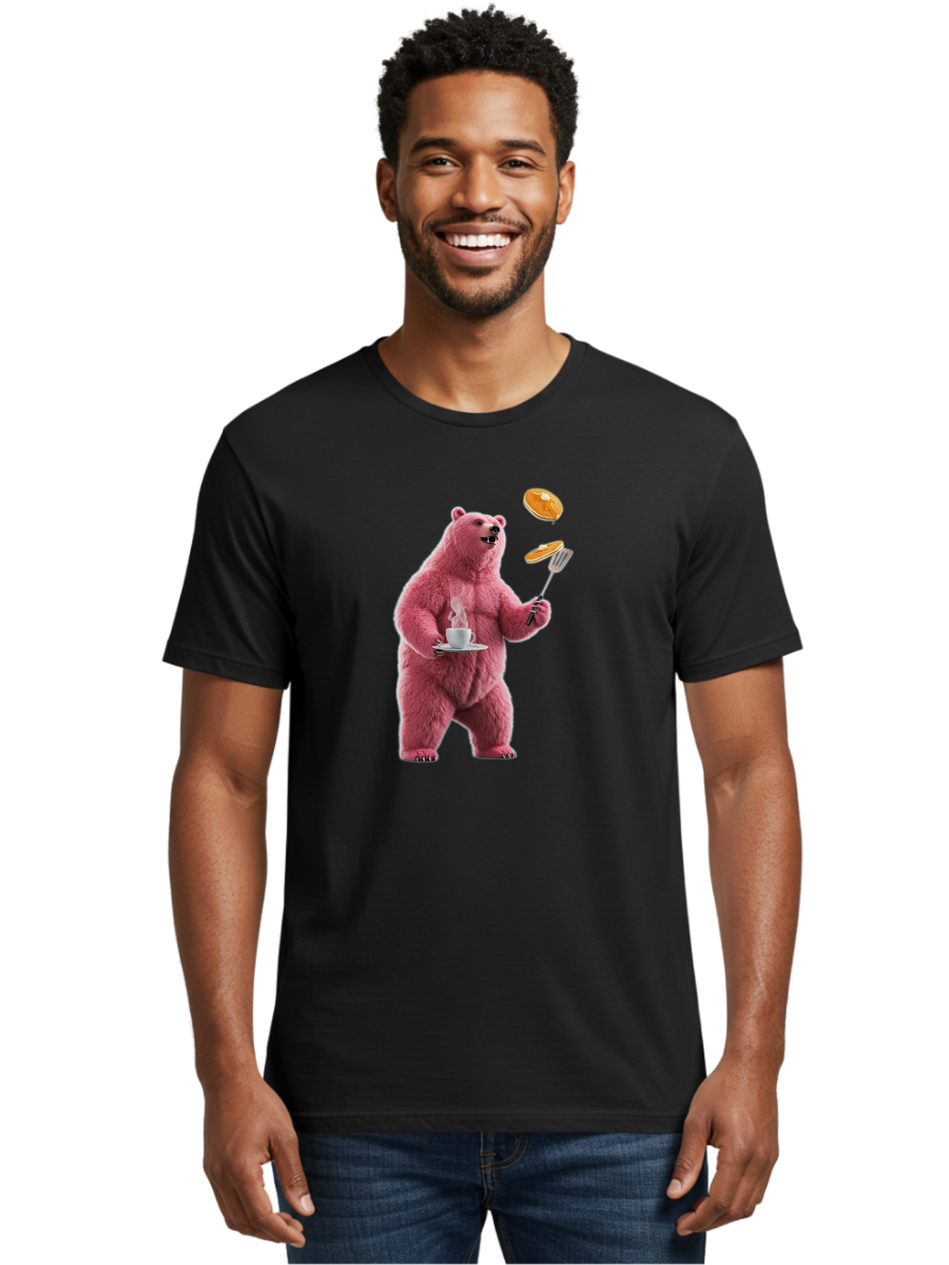 Pink-Bear-Cooking-Pancakes Men'S Graphic Tee, 100% Cotton, Comfortable Casual Summer Wear, Machine Washable, Vintage Camera, Old Camera, Antique Camera, Black Camera, Classic Photography, Photography Equipment, Nostalgic Device, Film Camera, Bal077